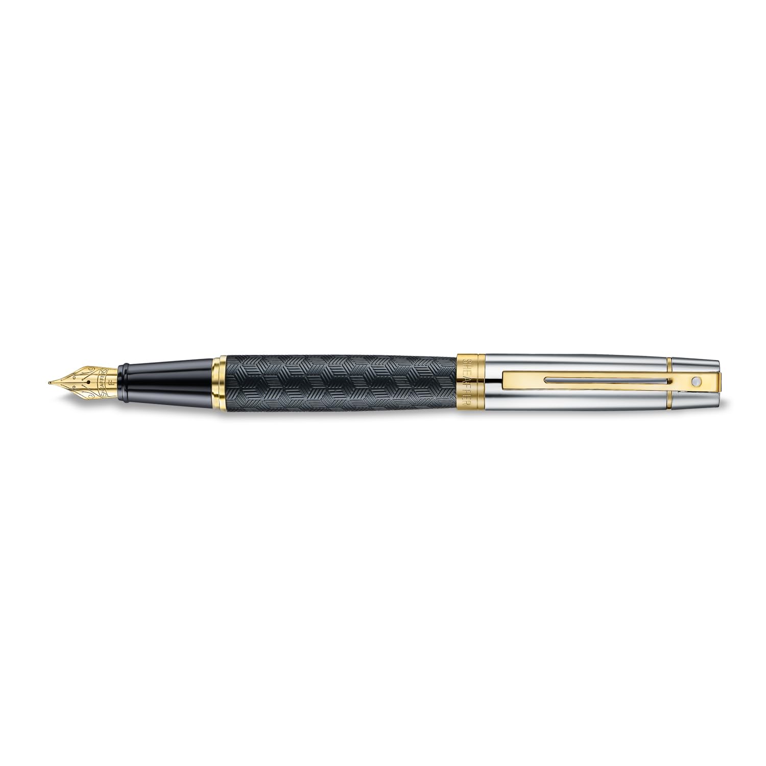 Sheaffer 300 E9347 Engraved Matt Black Barrel and Shiny Chrome Cap with PVD Gold Trims Sheaffer