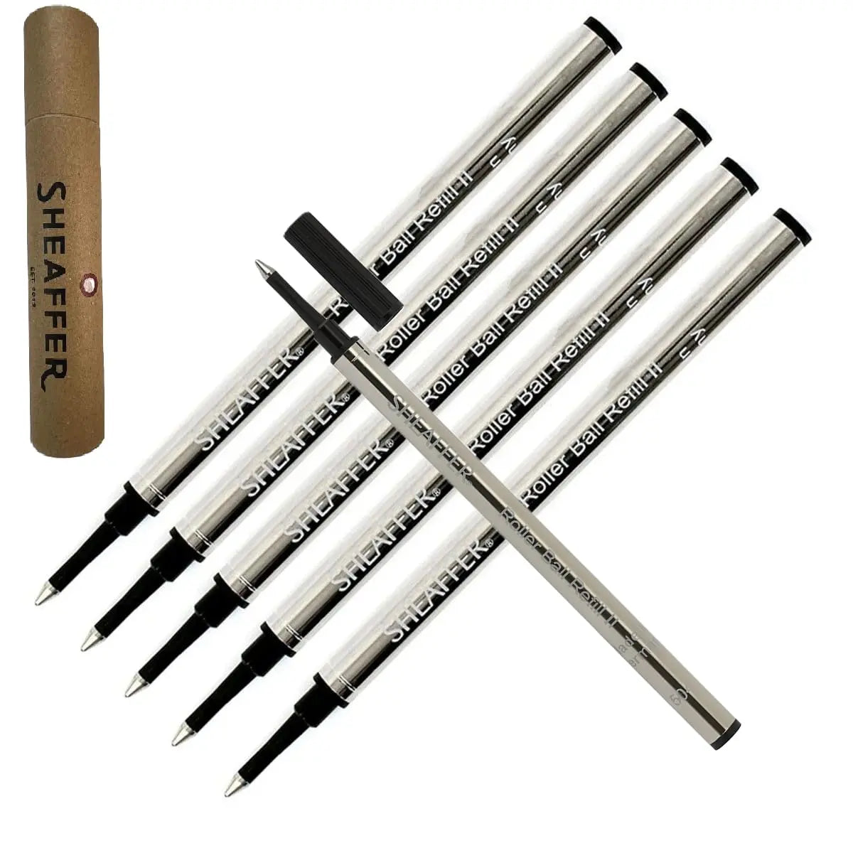 6 Sheaffer Slim Rollerball Refill for Sheaffer Valor, Agio, Prelude, intesity, VFM, Taranis, Sagaris, Sheaffer (100, 200, and 300) Pens (Bulk Pack of 6/Pack) in Storage Tube (New Version) (Black) Sheaffer