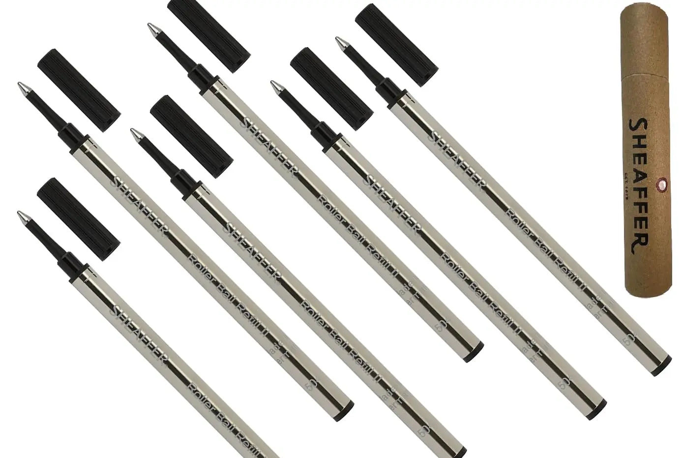 6 Sheaffer Slim Rollerball Refill for Sheaffer Valor, Agio, Prelude, intesity, VFM, Taranis, Sagaris, Sheaffer (100, 200, and 300) Pens (Bulk Pack of 6/Pack) in Storage Tube (New Version) (Black) Sheaffer