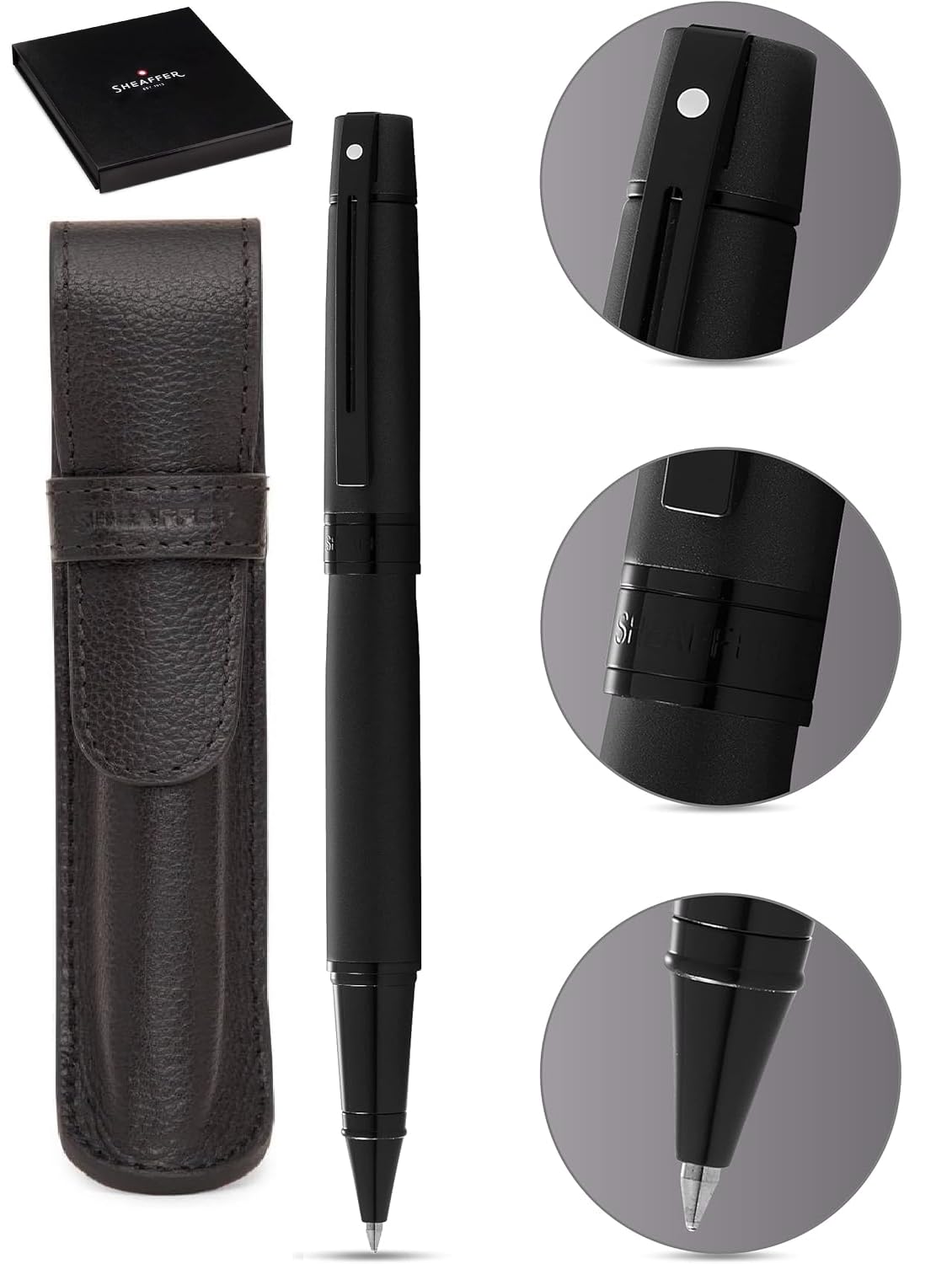 Sheaffer 300 Matte Black Lacquer Pen with PVD Trims and Matching Pouch gift Set Sheaffer