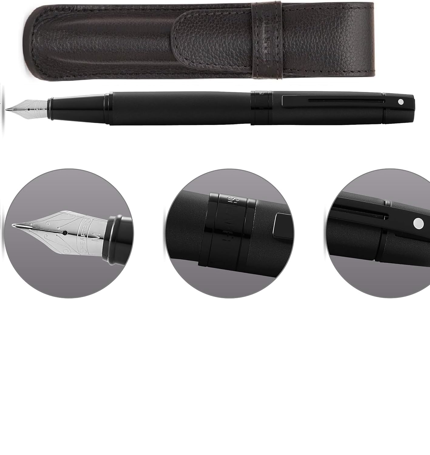 Sheaffer 300 Matte Black Lacquer Pen with PVD Trims and Matching Pouch gift Set Sheaffer