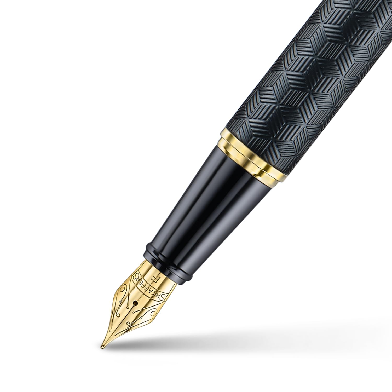 Sheaffer 300 E9347 Engraved Matt Black Barrel and Shiny Chrome Cap with PVD Gold Trims Sheaffer