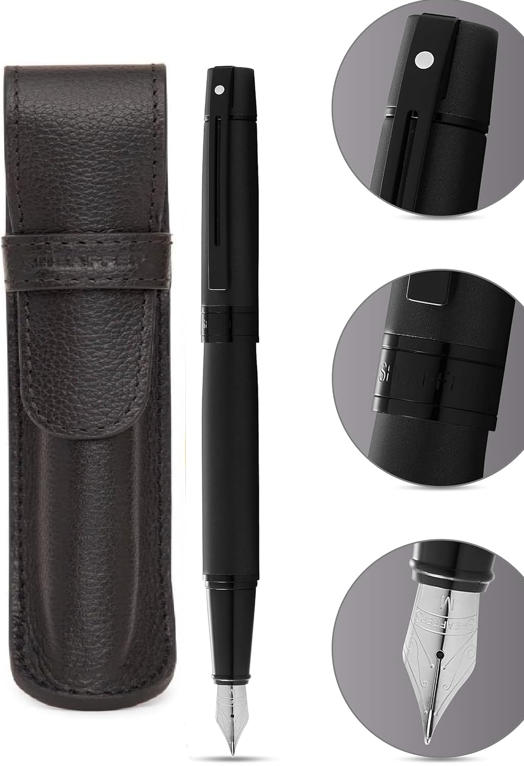 Sheaffer 300 Matte Black Lacquer Pen with PVD Trims and Matching Pouch gift Set Sheaffer