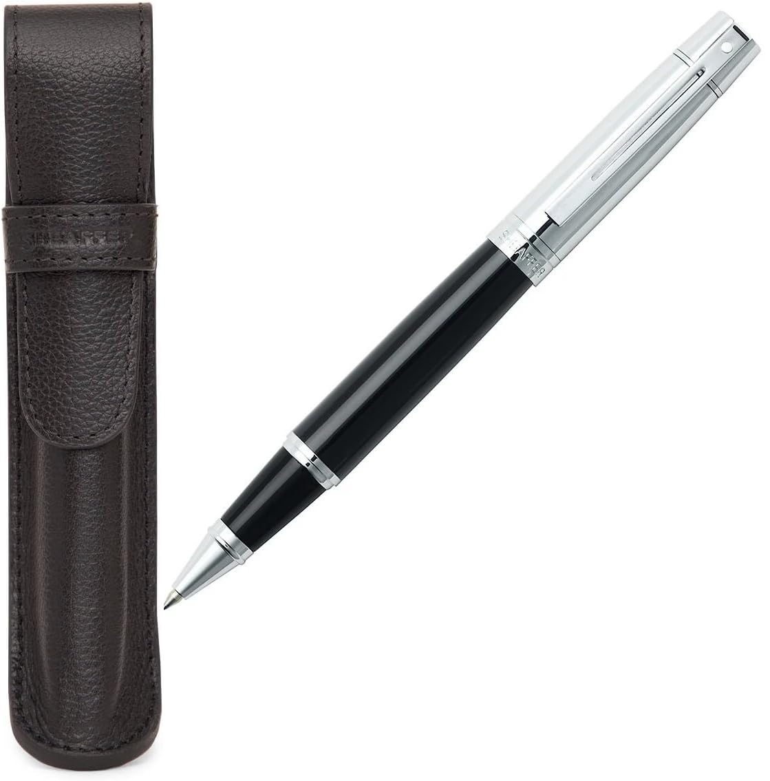 Sheaffer 300 Glossy Black Fountain Pen with Bright Chrome Cap, Chrome-Plated Trim and Matching Pouch gift Set Sheaffer