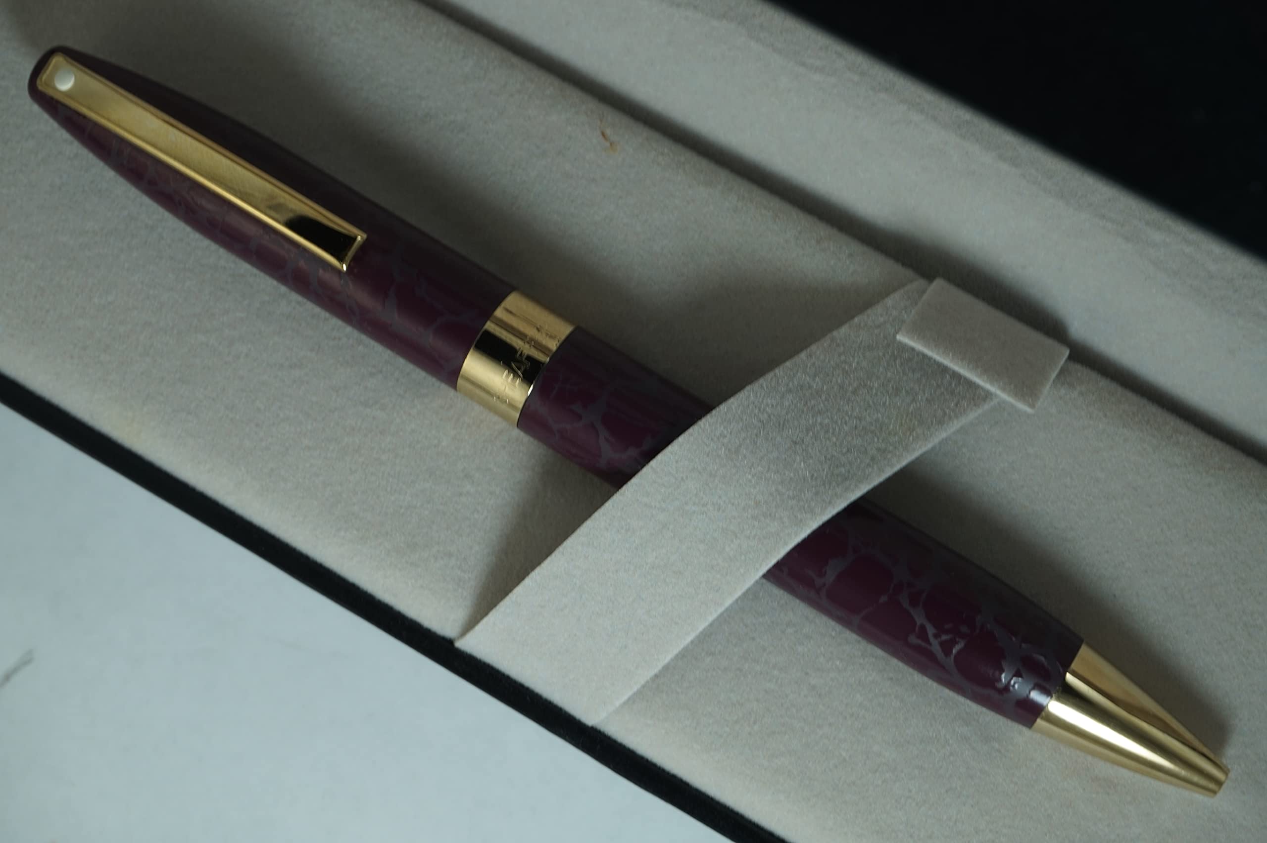 Sheaffer Hand made in USA Legacy Heritage Look of Leather wine burgundy barrel and 22KT Gold Appointments Ballpoint pen - crosspenmall.com