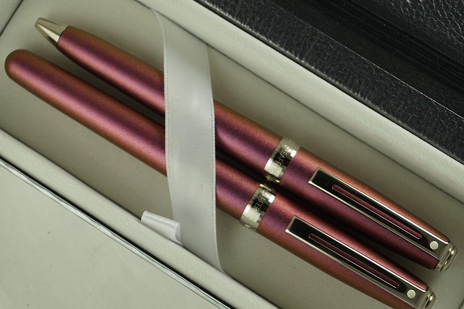 Cross Sheaffer Prelude Magenta Shimmer with Nickel Appointments Rollerball Pen, Ballpoint Pen and Journal Combo Set in Gift Box, Blue Refill - crosspenmall.com