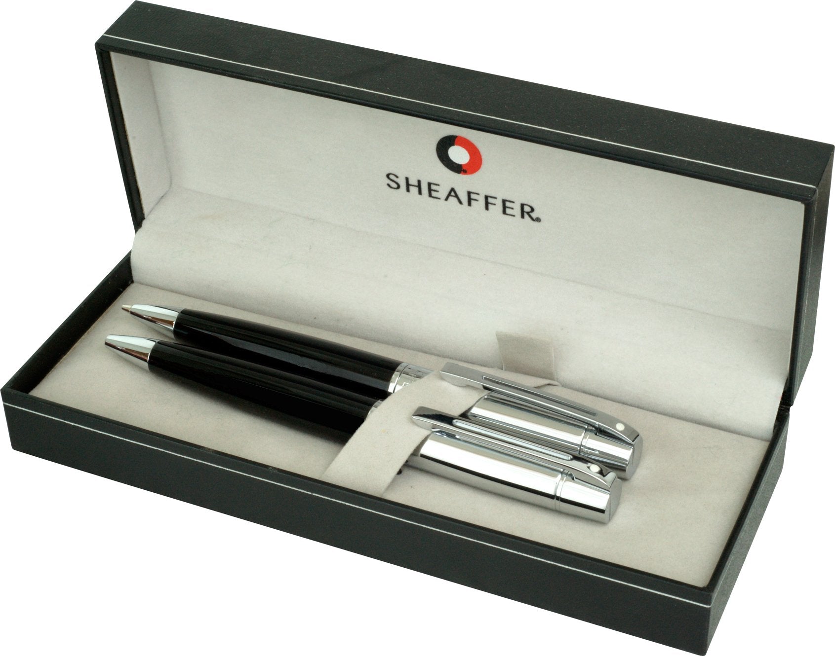 Sheaffer Gift Collection 2 (300) Ball Point Pen/Pencil Set, Satin Chrome Cap, Glossy Black Barrel with Chrome Plate Trim, 0.7mm Blue Refill (SH/9314-9) - crosspenmall.com