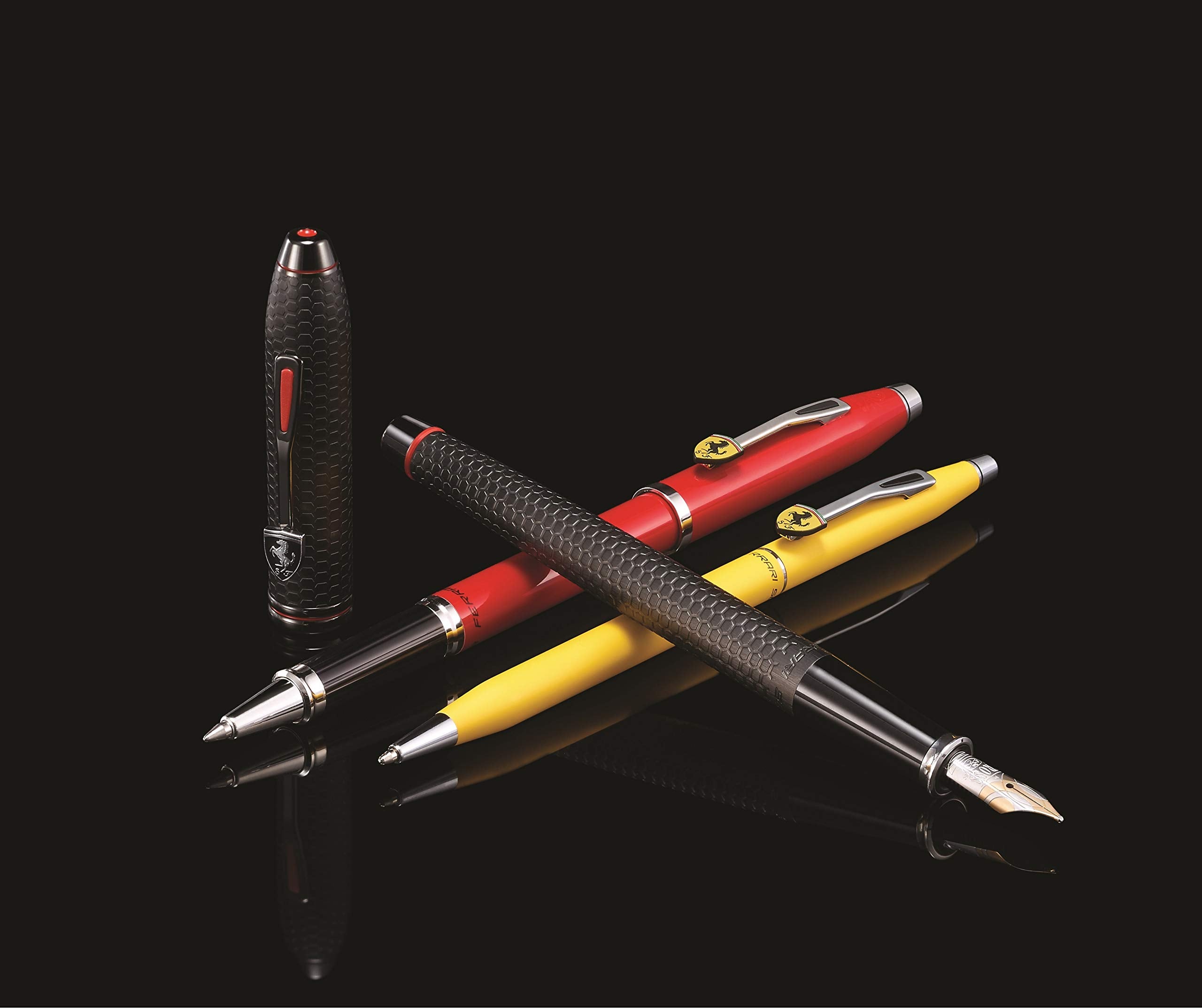 Cross Townsend Collection for Scuderia Ferrari - Brushed Black, Etched Honeycomb Pattern Fountain Pen with Two-Tone 18KT Gold & Rhodium-Plated Medium Nib Cross