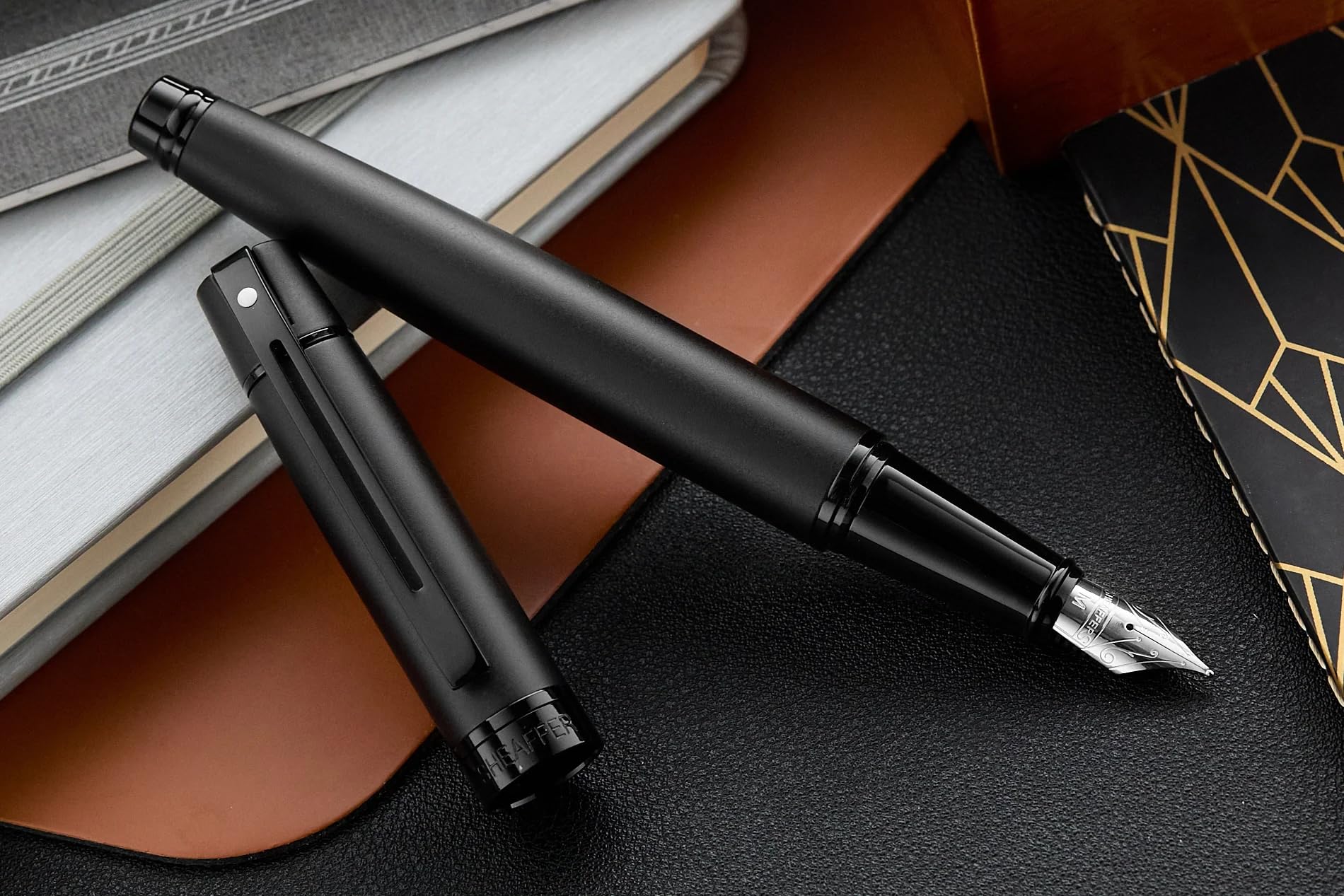 Sheaffer 300 Matte Black Lacquer Pen with PVD Trims and Matching Pouch gift Set Sheaffer