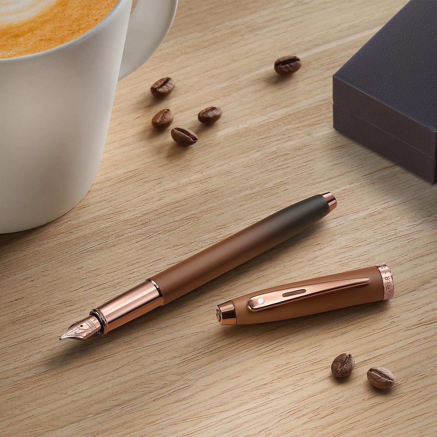 Sheaffer 100 9374 Coffee Edition Matt Brown Fountain Pen with Regal Brown PVD Signature mid band and White Dot of excellence - Fine Point Sheaffer