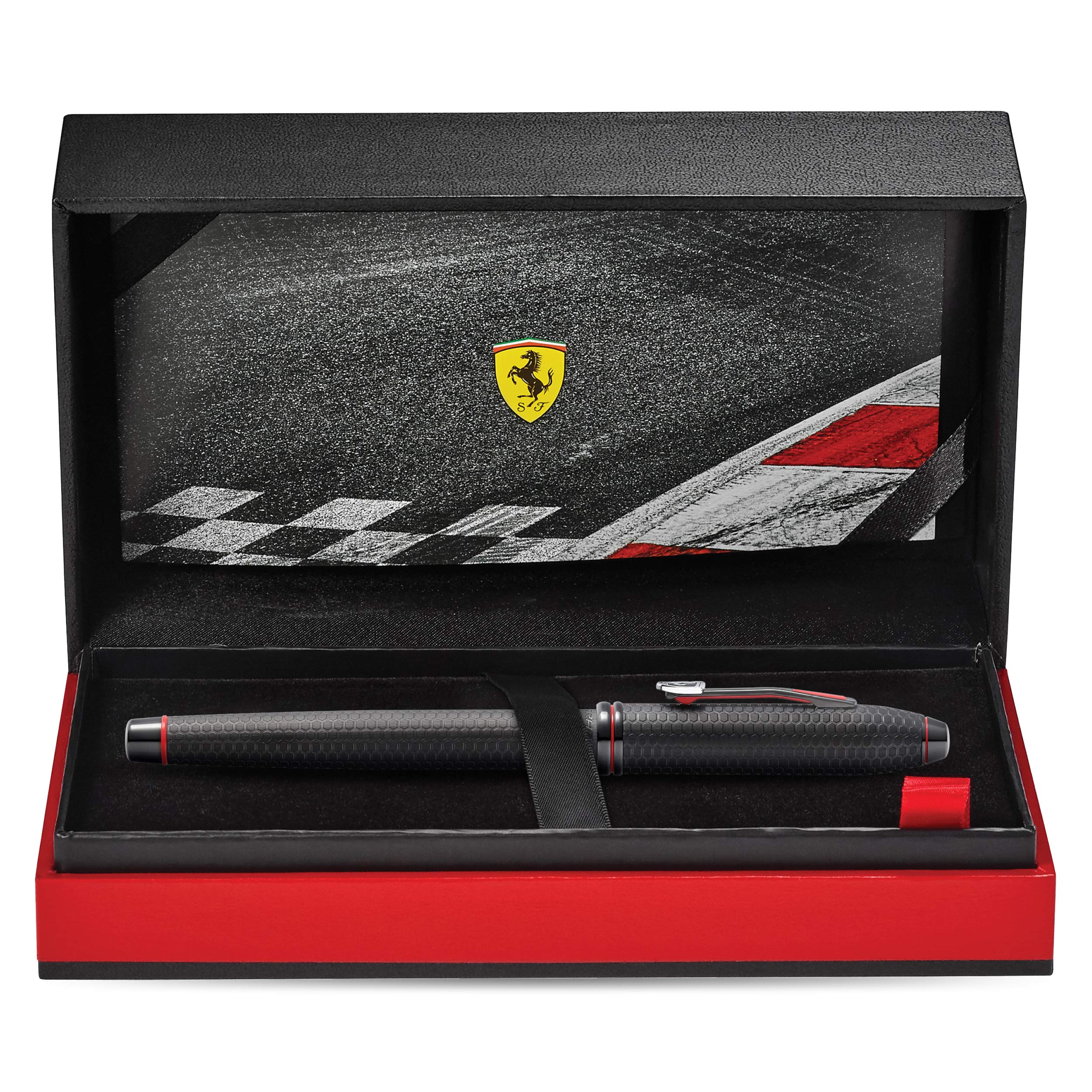 Cross Townsend Collection for Scuderia Ferrari - Brushed Black, Etched Honeycomb Pattern Fountain Pen with Two-Tone 18KT Gold & Rhodium-Plated Medium Nib Cross