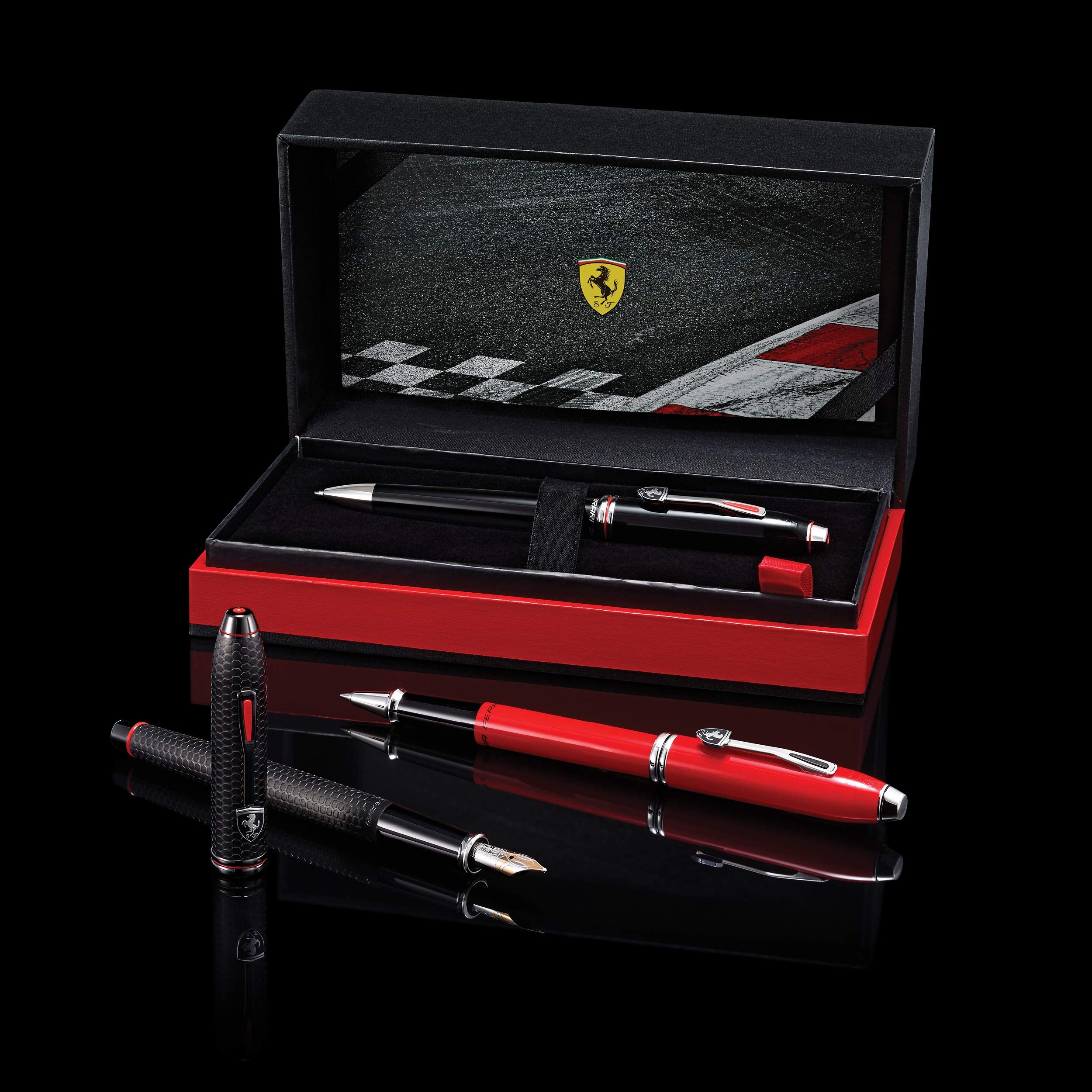 Cross Townsend Collection for Scuderia Ferrari - Brushed Black, Etched Honeycomb Pattern Fountain Pen with Two-Tone 18KT Gold & Rhodium-Plated Medium Nib Cross