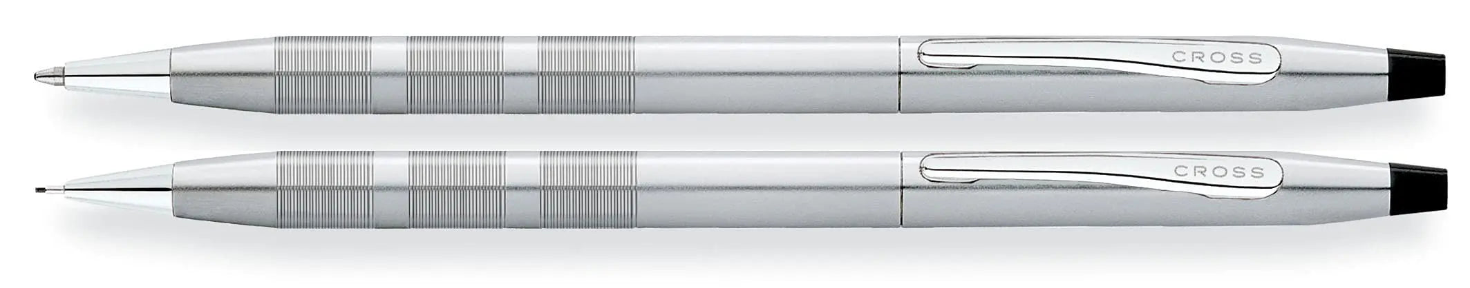 A. T. Cross Set Ballpoint Pen and Mechanical Pencil Classic Century Trophy Satin Chrome Cross