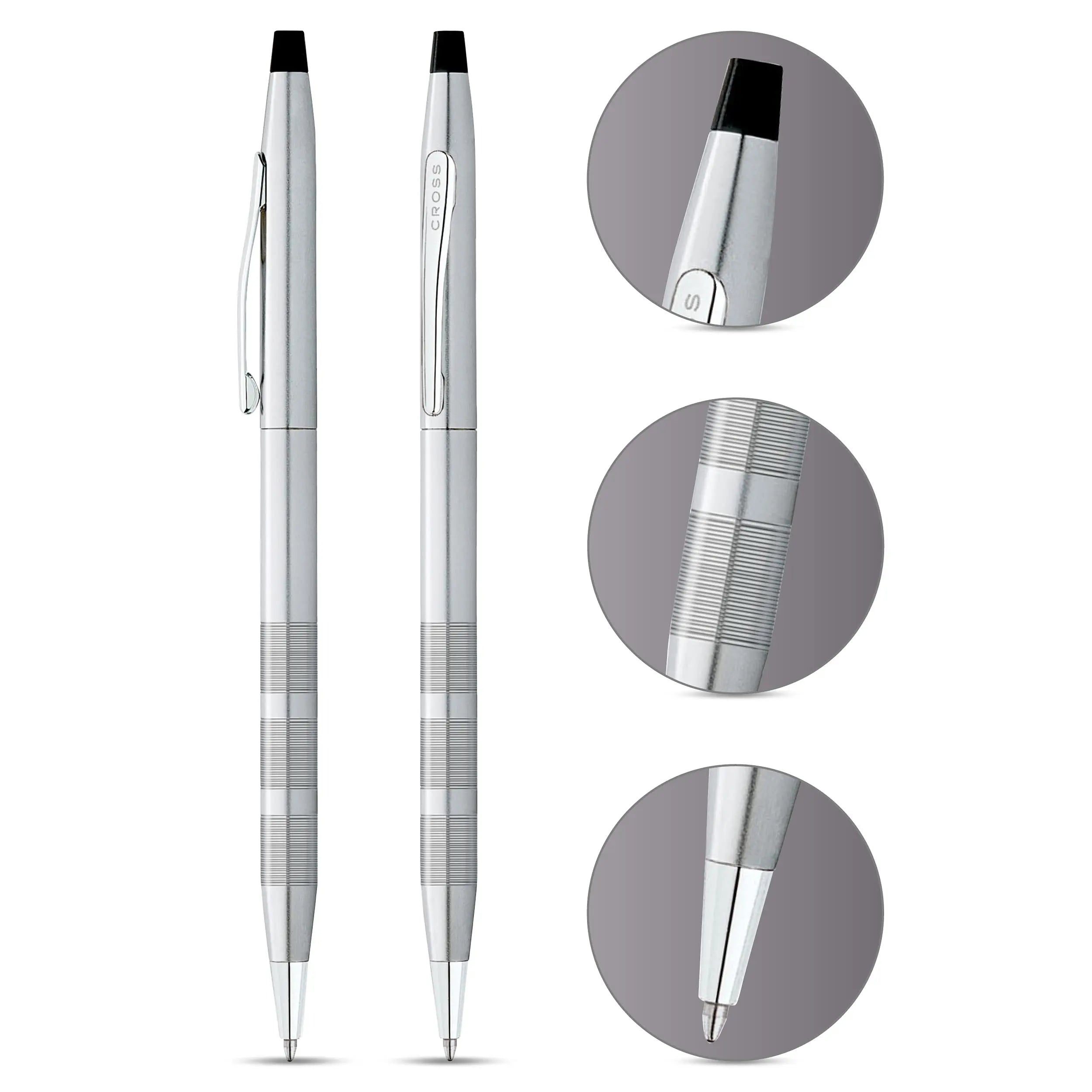 A. T. Cross Set Ballpoint Pen and Mechanical Pencil Classic Century Trophy Satin Chrome Cross