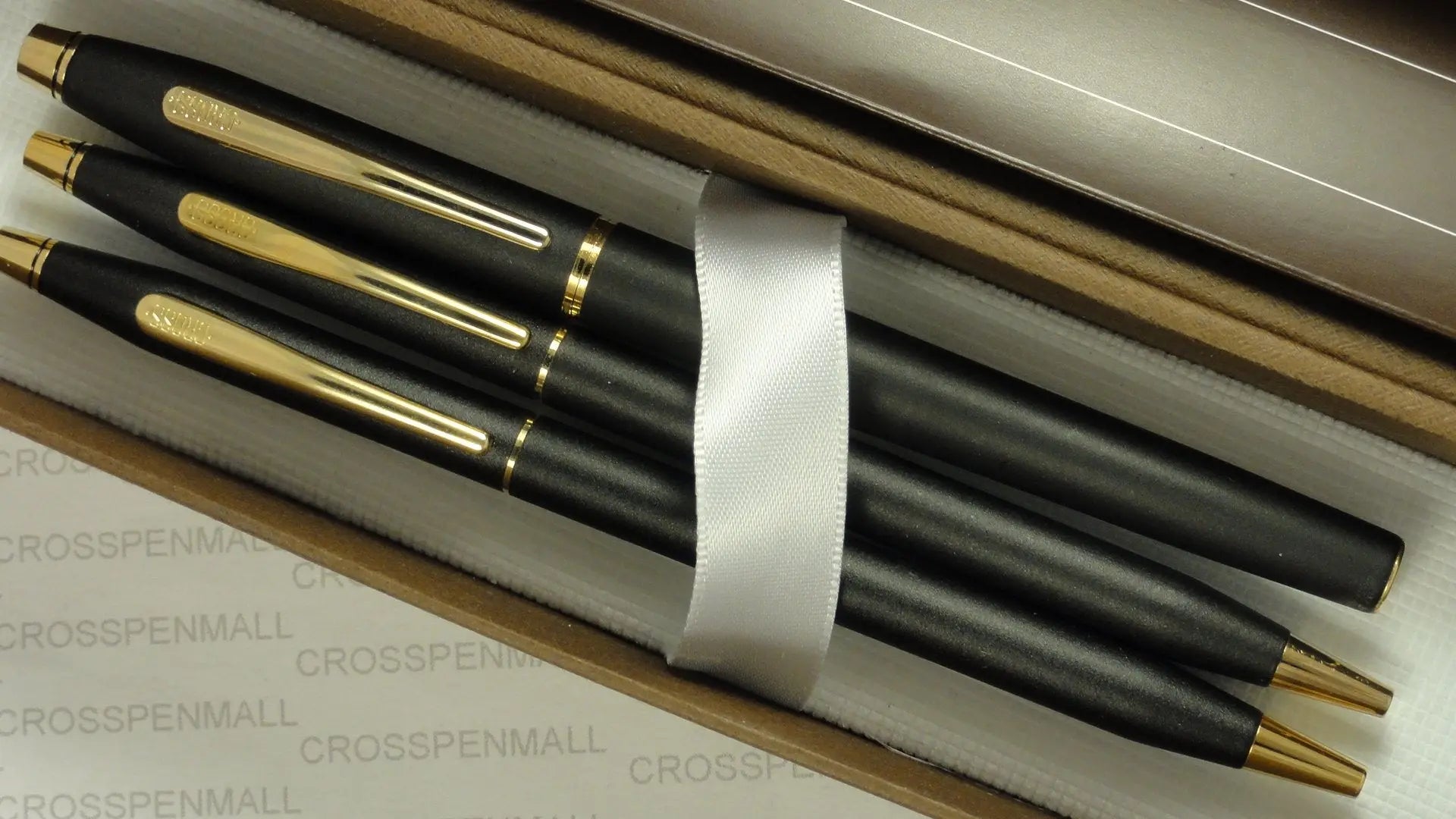 A.T CROSS Made in The USA Century Classic Trio of Satin Matte Black and 23k Gold Appointment Selectip Rollerball Pen, Ball-Point Pen and 0.5MM Pencil Set. - crosspenmall.com