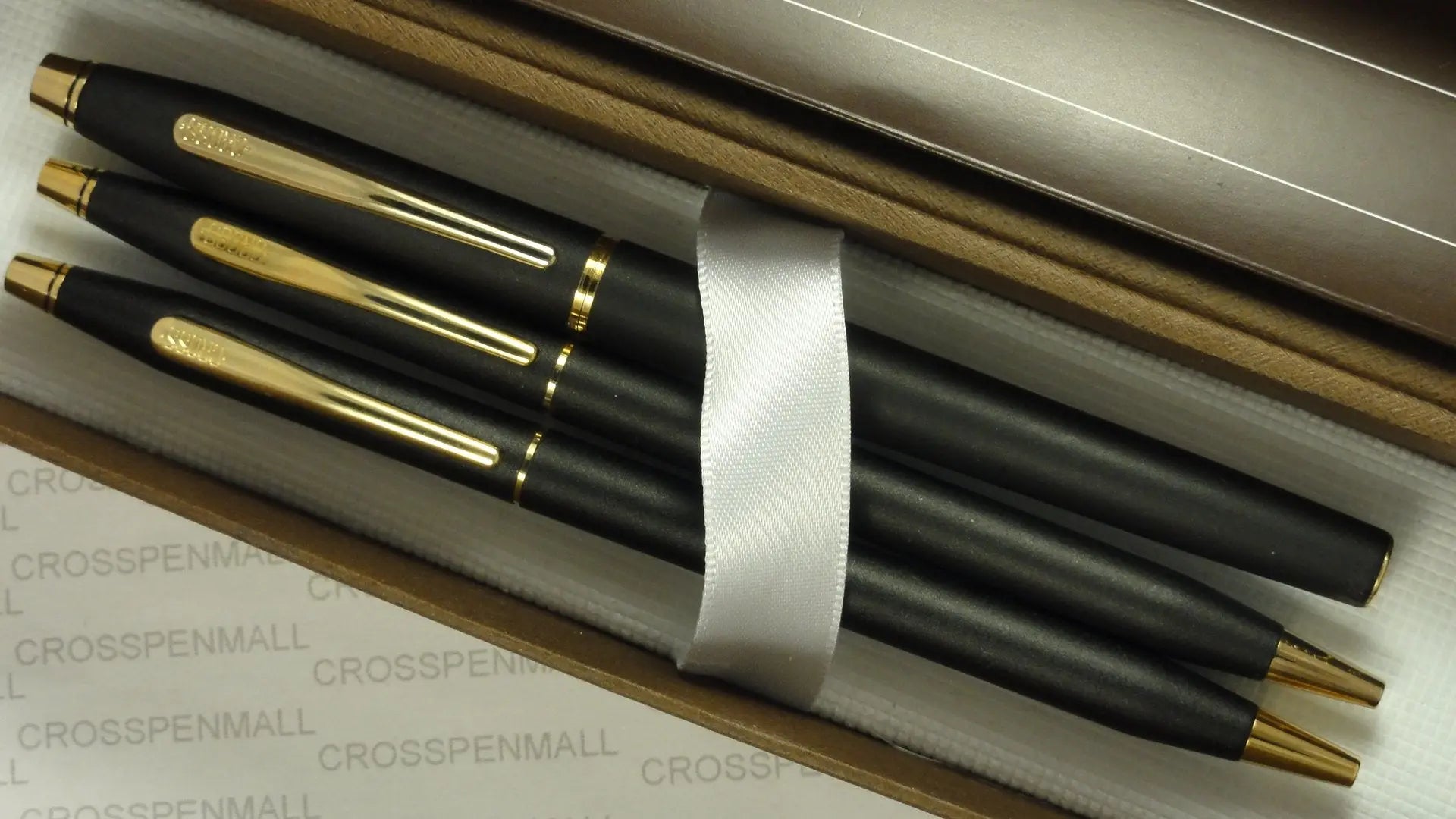 A.T CROSS Made in The USA Century Classic Trio of Satin Matte Black and 23k Gold Appointment Selectip Rollerball Pen, Ball-Point Pen and 0.5MM Pencil Set. - crosspenmall.com