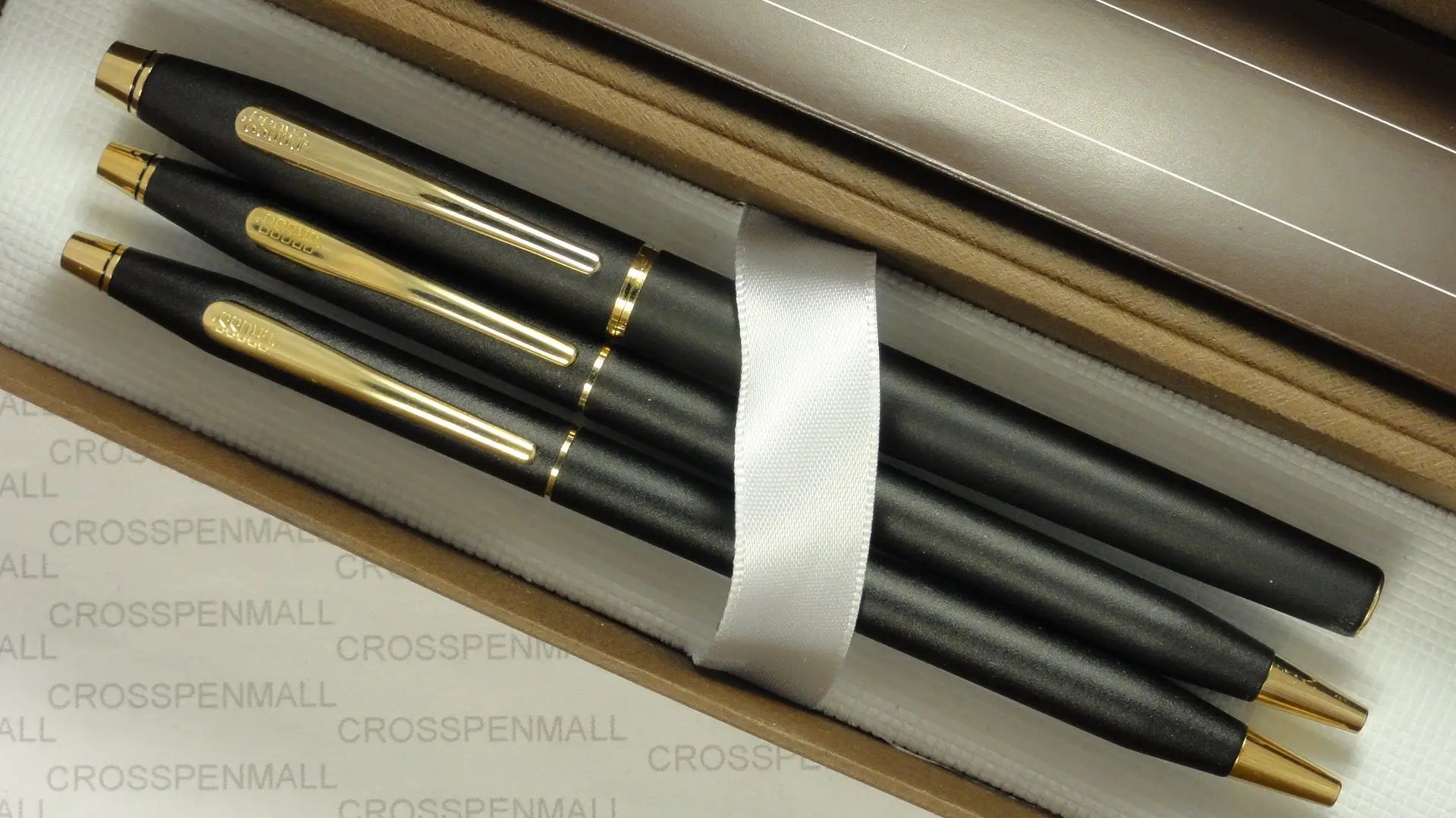 A.T CROSS Made in The USA Century Classic Trio of Satin Matte Black and 23k Gold Appointment Selectip Rollerball Pen, Ball-Point Pen and 0.5MM Pencil Set. - crosspenmall.com