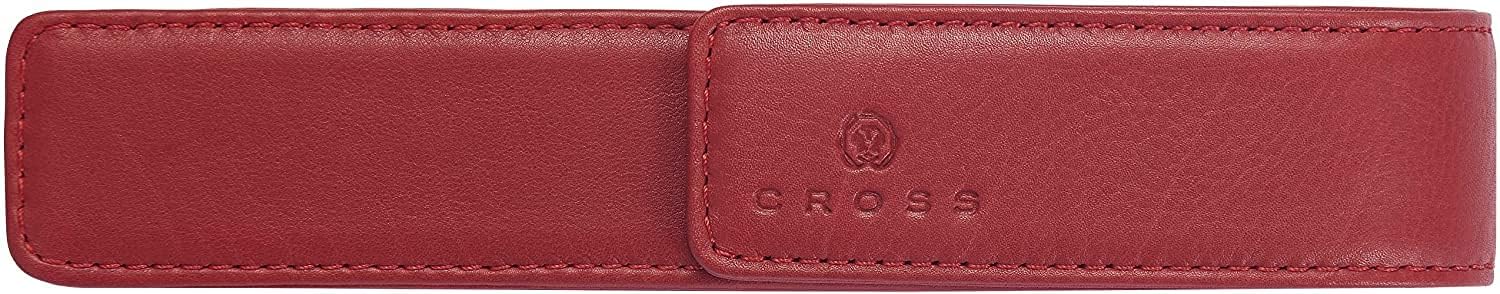 A.T. Cross Cross Full Grain Burgundy red Leather with Matching Thread Color Combinations, Single Flip Top Pen Pouch with Secure snap, Can Accommodate Any Cross Pen - crosspenmall.com