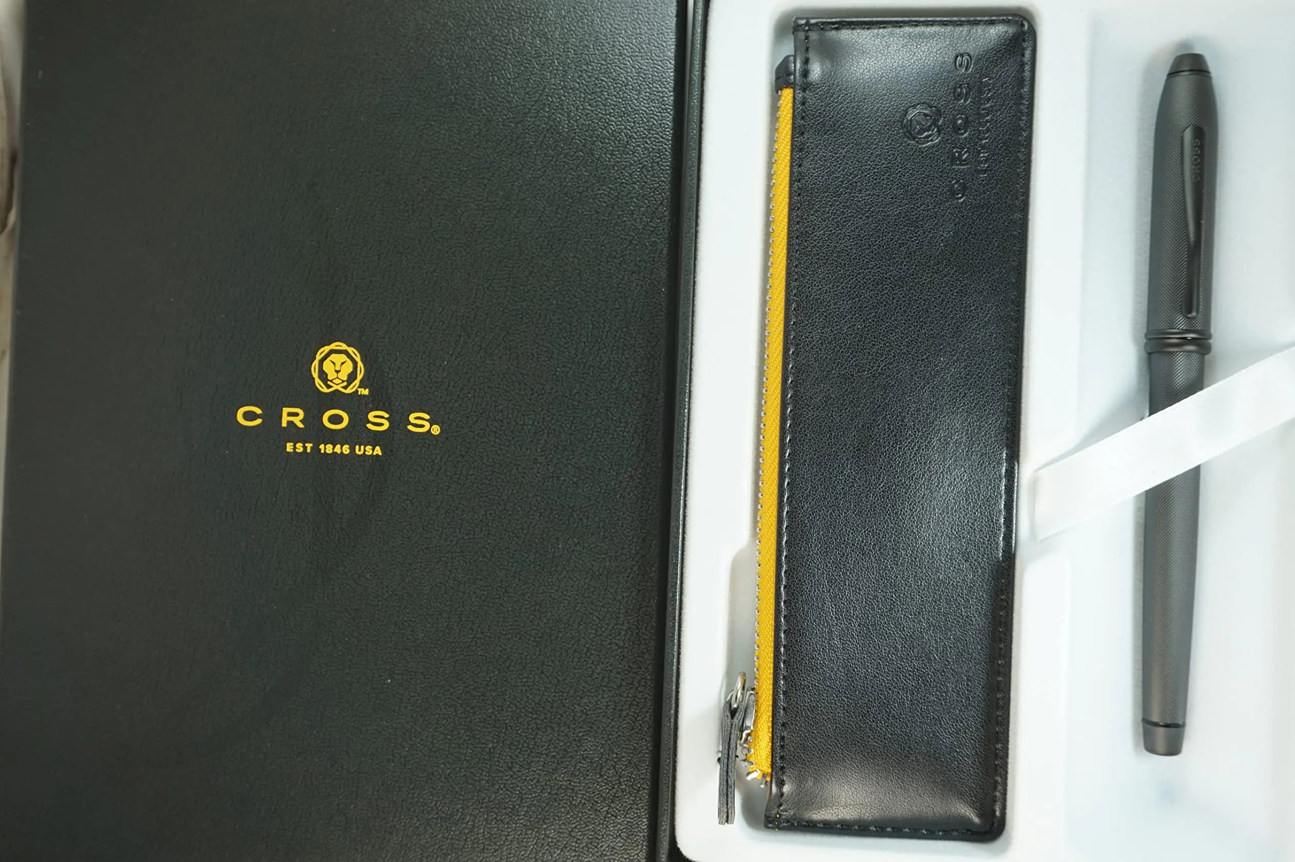 A.T. Cross Cross Townsend Black Micro Knurled and Sandblasted Matte Black PVD with Matte Black PVD Appointments Selectip Rollerball Pen and Cross Black Pen Pouch Set - crosspenmall.com