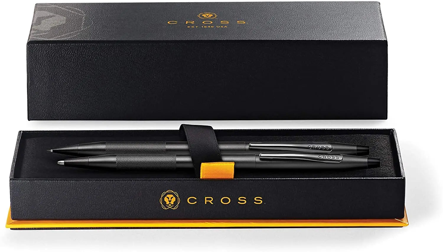 AT CROSS Cross Century Classic Black PVD finishes with a Band of Diamond Cut Micro-Knurl Detailing Barrel Ballpoint Pen and 0.7MM Pencil Set - crosspenmall.com