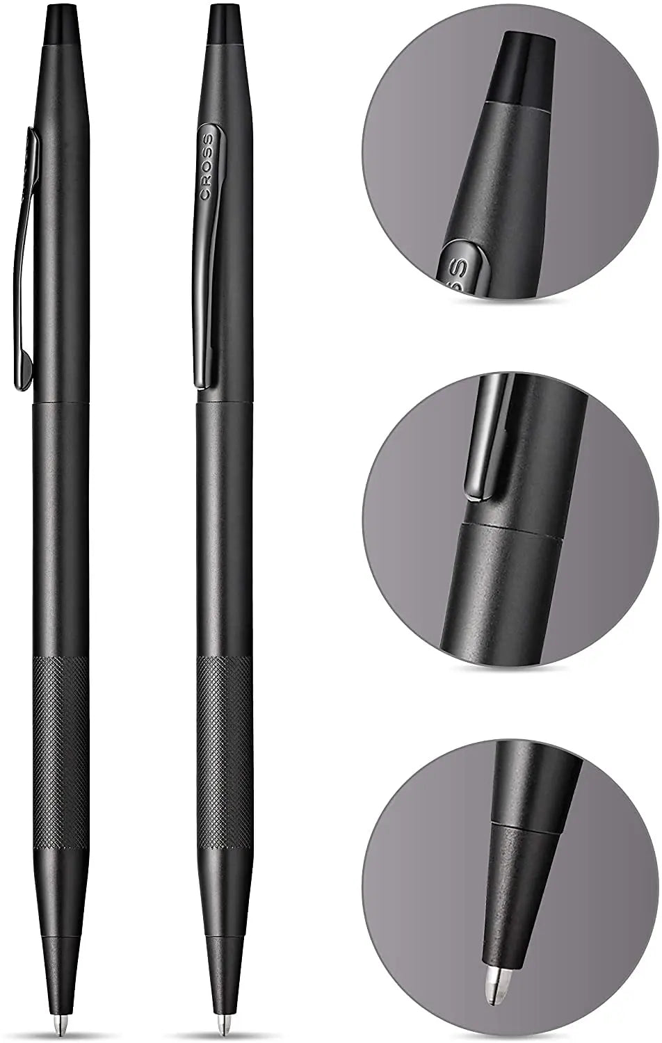 AT CROSS Cross Century Classic Black PVD finishes with a Band of Diamond Cut Micro-Knurl Detailing Barrel Ballpoint Pen and 0.7MM Pencil Set - crosspenmall.com