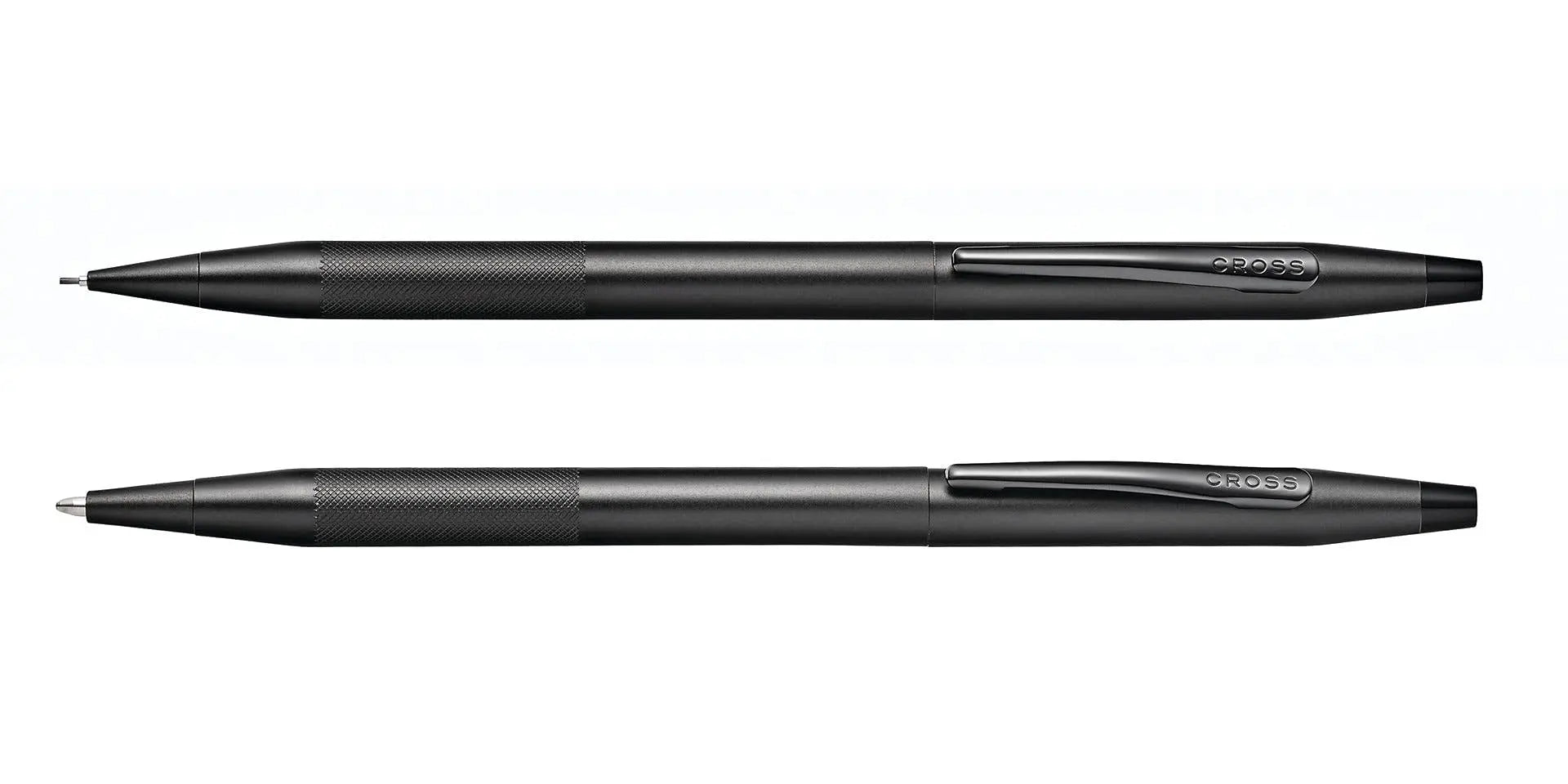 AT CROSS Cross Century Classic Black PVD finishes with a Band of Diamond Cut Micro-Knurl Detailing Barrel Ballpoint Pen and 0.7MM Pencil Set - crosspenmall.com