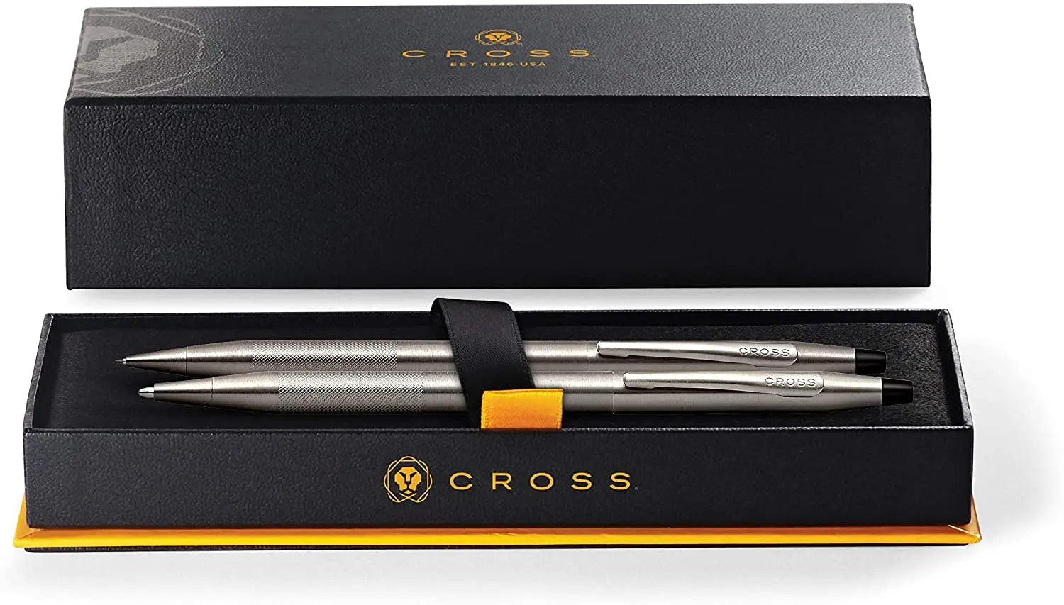 AT CROSS Cross Century Classic Titanium Gray finishes with a Band of Diamond Cut Micro-Knurl Detailing Barrel Ballpoint Pen and 0.7MM Pencil Set Cross