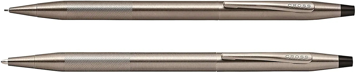 AT CROSS Cross Century Classic Titanium Gray finishes with a Band of Diamond Cut Micro-Knurl Detailing Barrel Ballpoint Pen and 0.7MM Pencil Set Cross