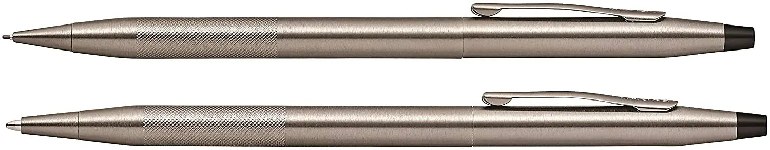 AT CROSS Cross Century Classic Titanium Gray finishes with a Band of Diamond Cut Micro-Knurl Detailing Barrel Ballpoint Pen and 0.7MM Pencil Set Cross