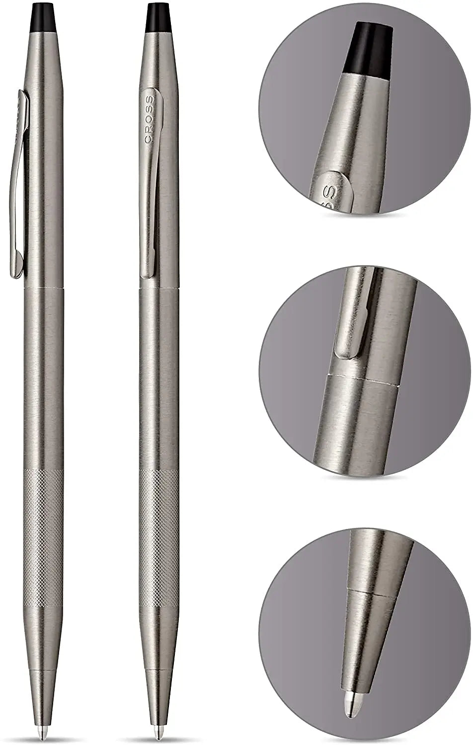 AT CROSS Cross Century Classic Titanium Gray finishes with a Band of Diamond Cut Micro-Knurl Detailing Barrel Ballpoint Pen and 0.7MM Pencil Set Cross