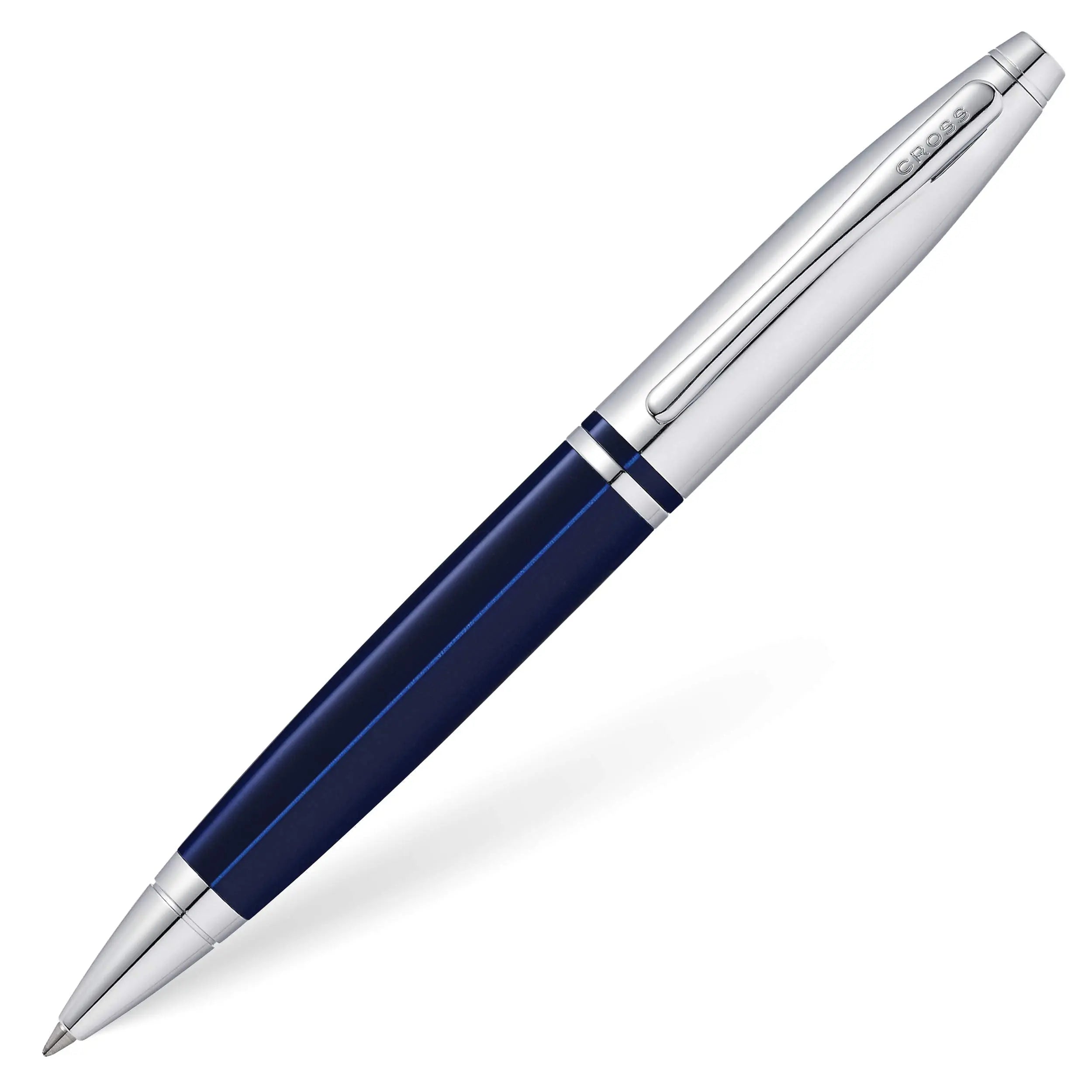 Cross Calais Refillable Ballpoint Pen, Medium Ballpen, Includes Premium Gift Box - Chrome/Blue Cross