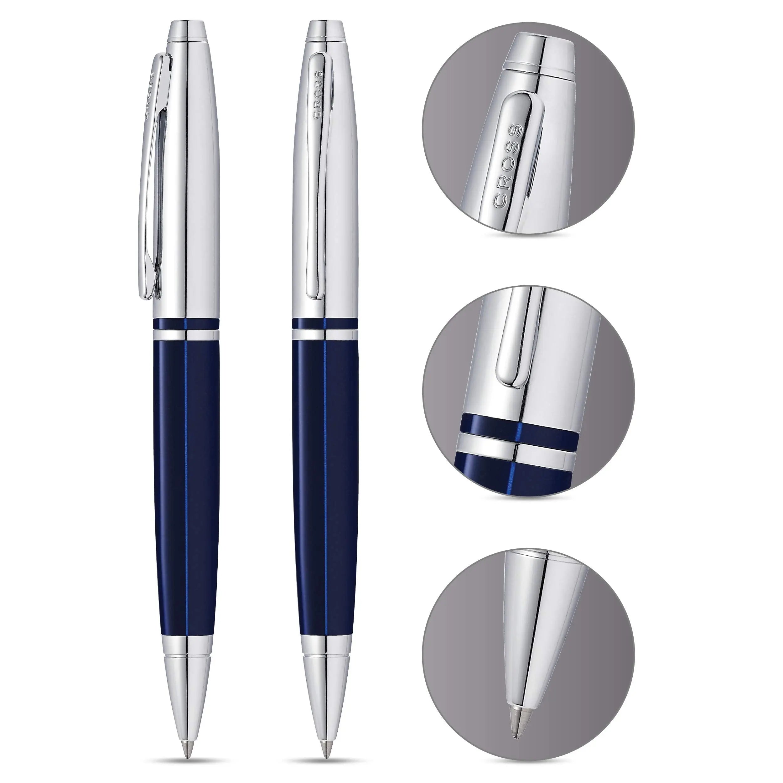 Cross Calais Refillable Ballpoint Pen, Medium Ballpen, Includes Premium Gift Box - Chrome/Blue Cross