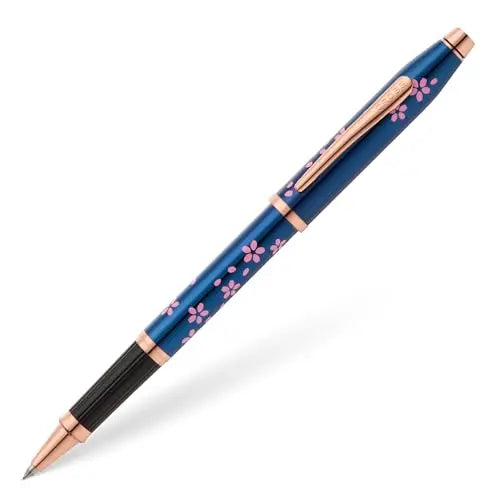 Blue Lacquer Rollerball Pen with Century II Cherry Blossom Design by A.T. Cross Cross
