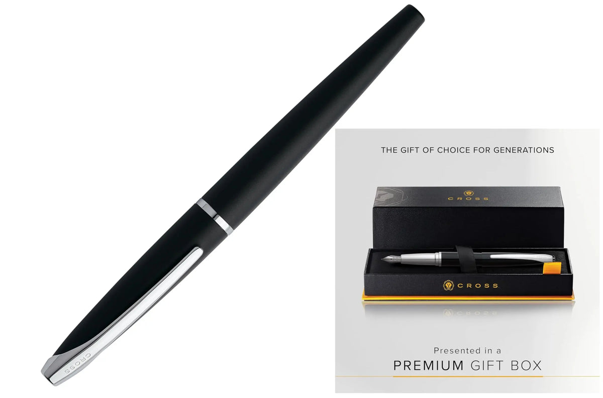 Cross ATX Basalt Black Stainless Steel Fine Nib Fountain Pen - Refillable Pen for Smooth Writing - Black Ink - Comfortable Grip - Long-Lasting - Premium Gift box cross
