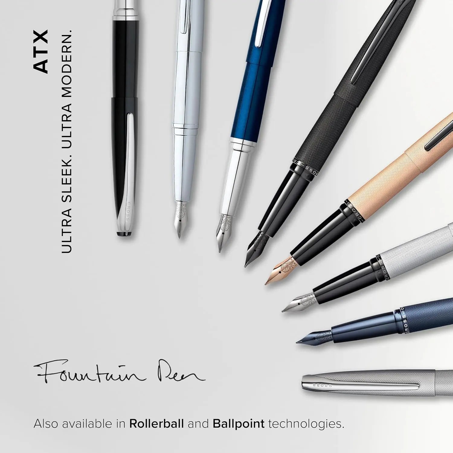 Cross ATX Matte Blue Diamond cut Monochromatic in sandblasted PVD Ballpoint, Rollerball and Fountain Pens My Store