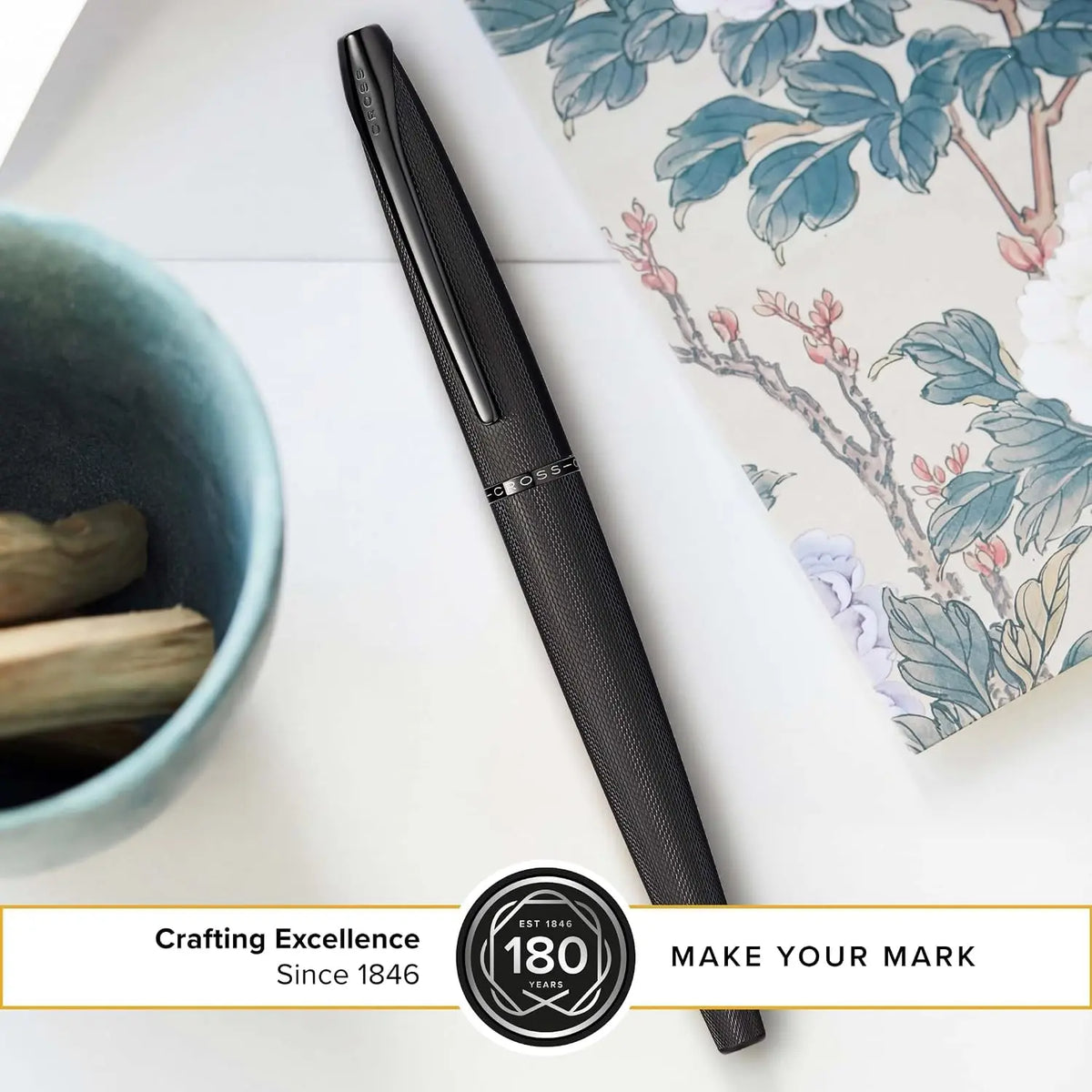 Cross ATX Sandblasted Brushed Black Fountain Pen. PVD Clip, Extra-Fine Nib. cross