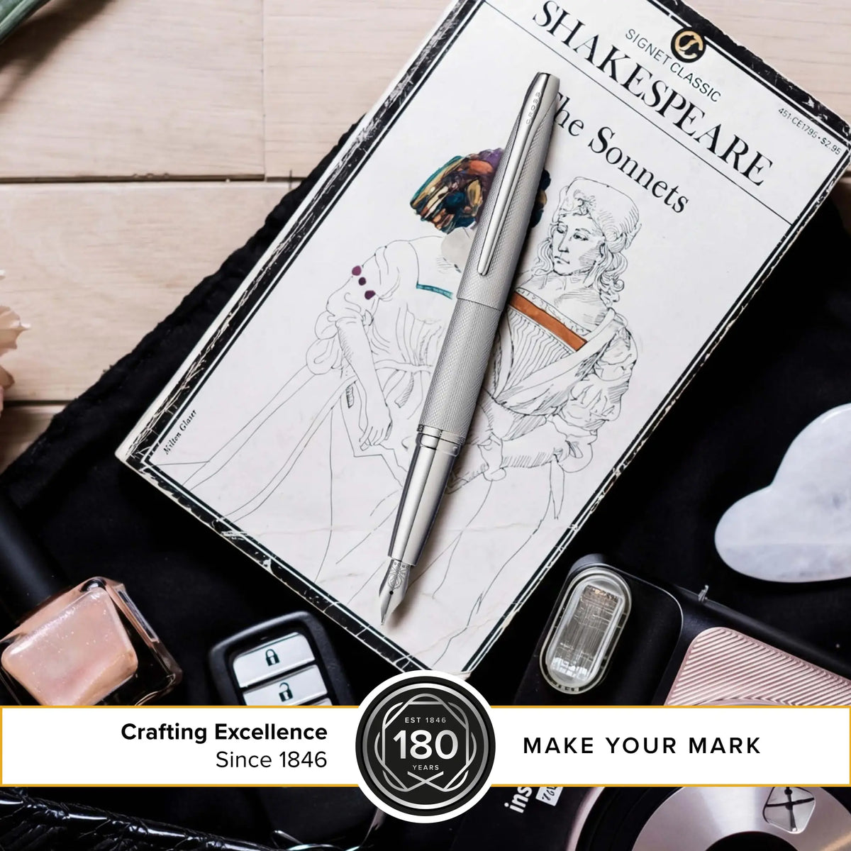 Cross ATX Stainless Steel Fine Nib Fountain Pen - Refillable Pen for Smooth Writing - Black Ink - Comfortable Grip - Long-Lasting - Professional Office Supplies cross