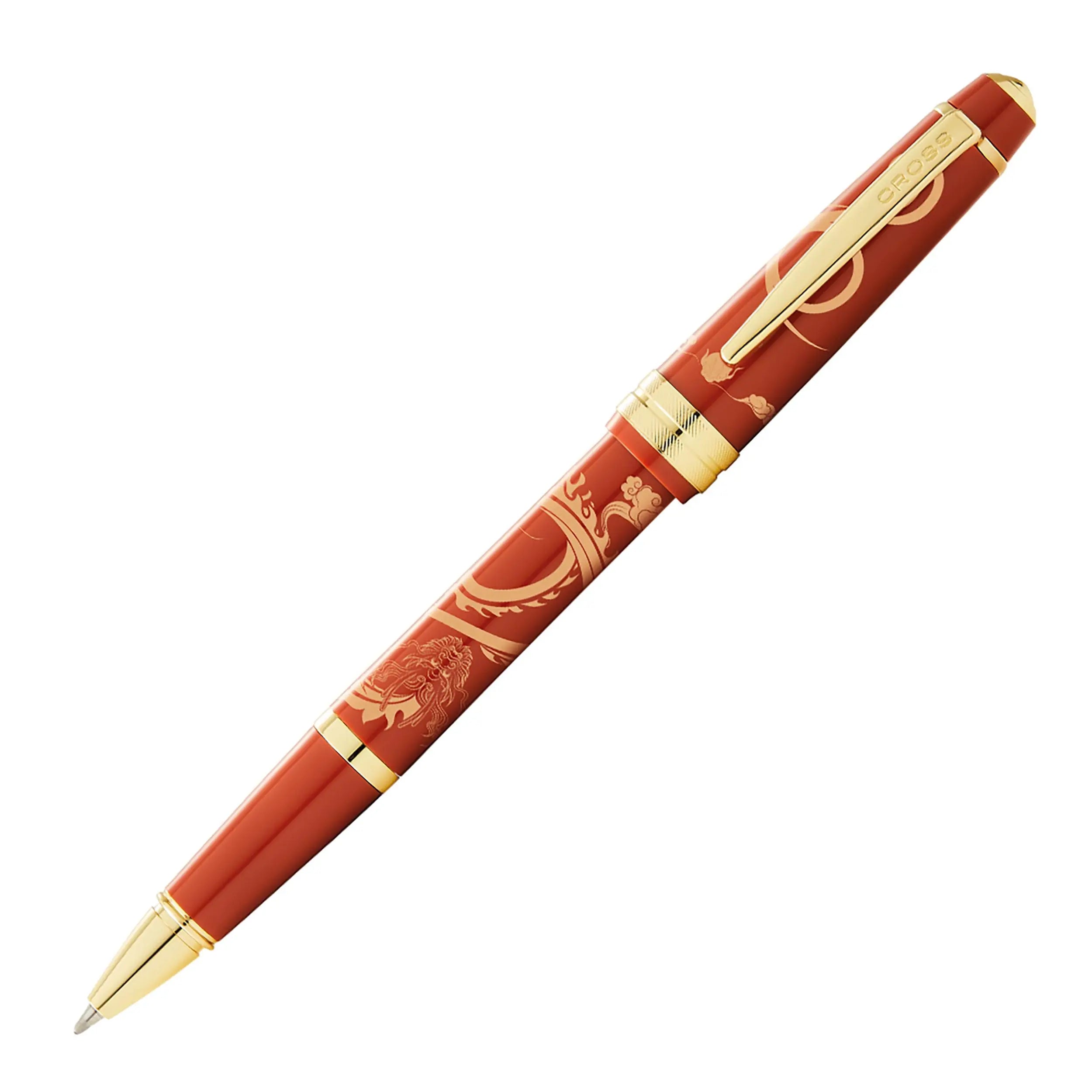 Cross Bailey Light 2024 Year of the Dragon Polished Amber Resin and Gold Tone Rollerball Pen with Pad Printing Cross