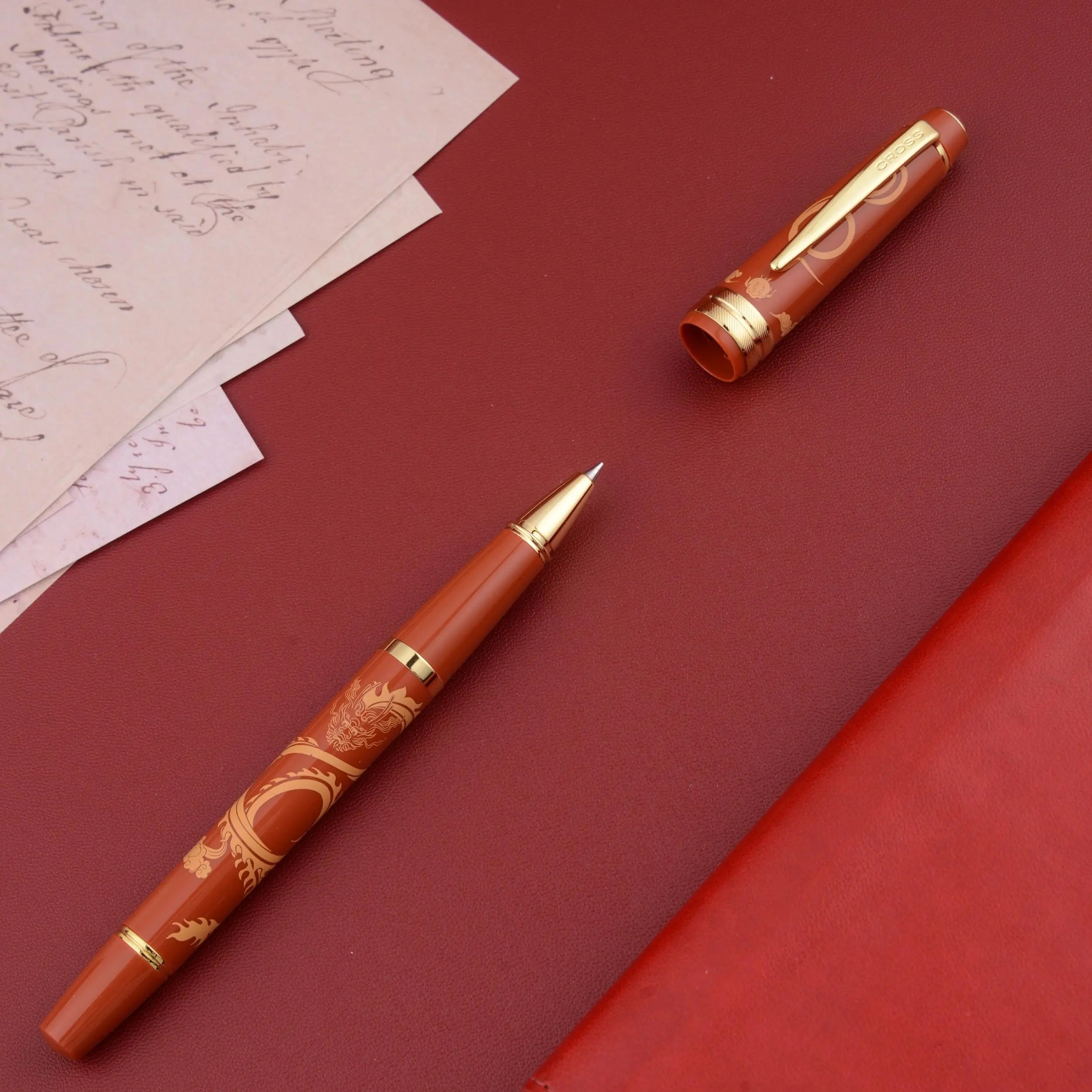 Cross Bailey Light 2024 Year of the Dragon Polished Amber Resin and Gold Tone Rollerball Pen with Pad Printing Cross