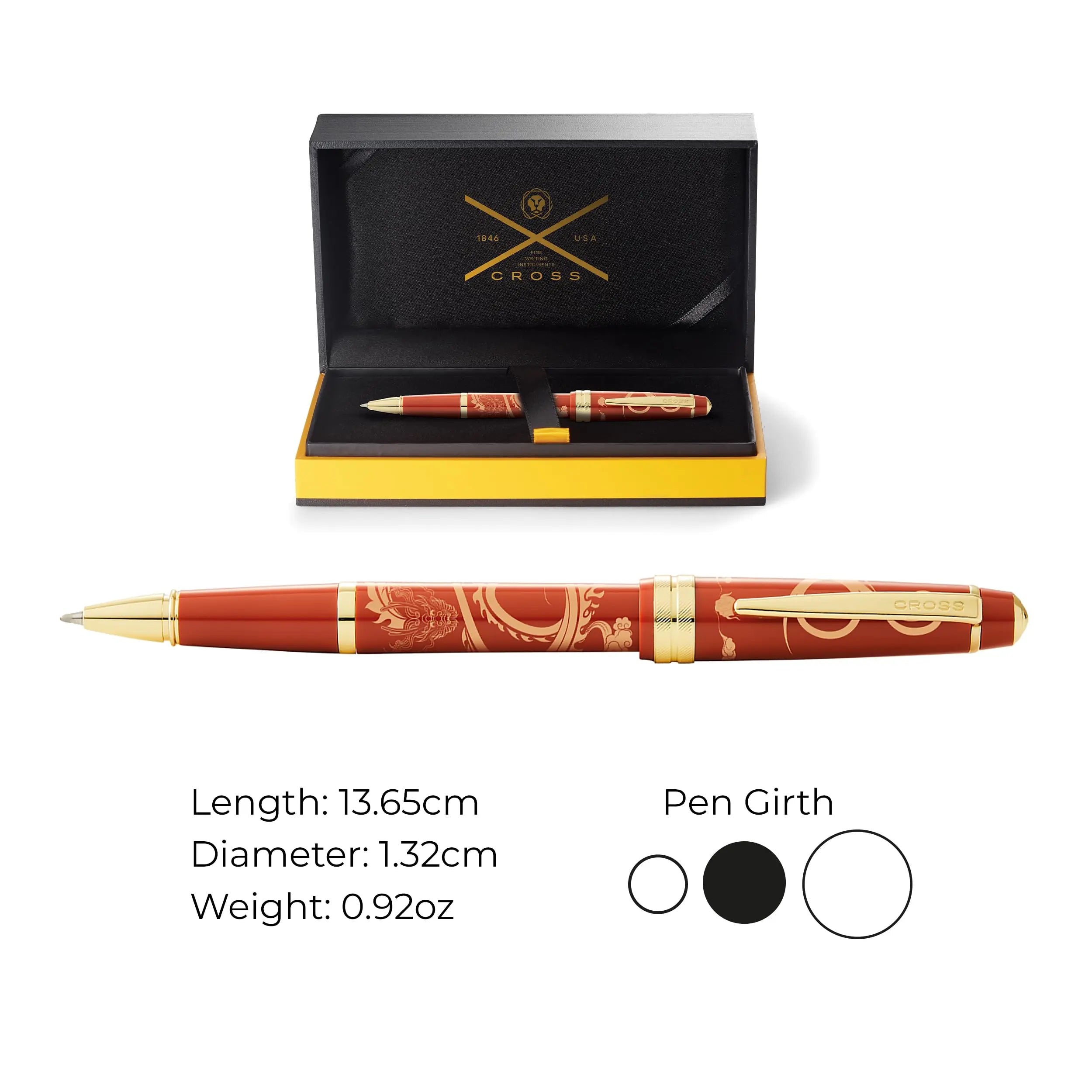 Cross Bailey Light 2024 Year of the Dragon Polished Amber Resin and Gold Tone Rollerball Pen with Pad Printing Cross