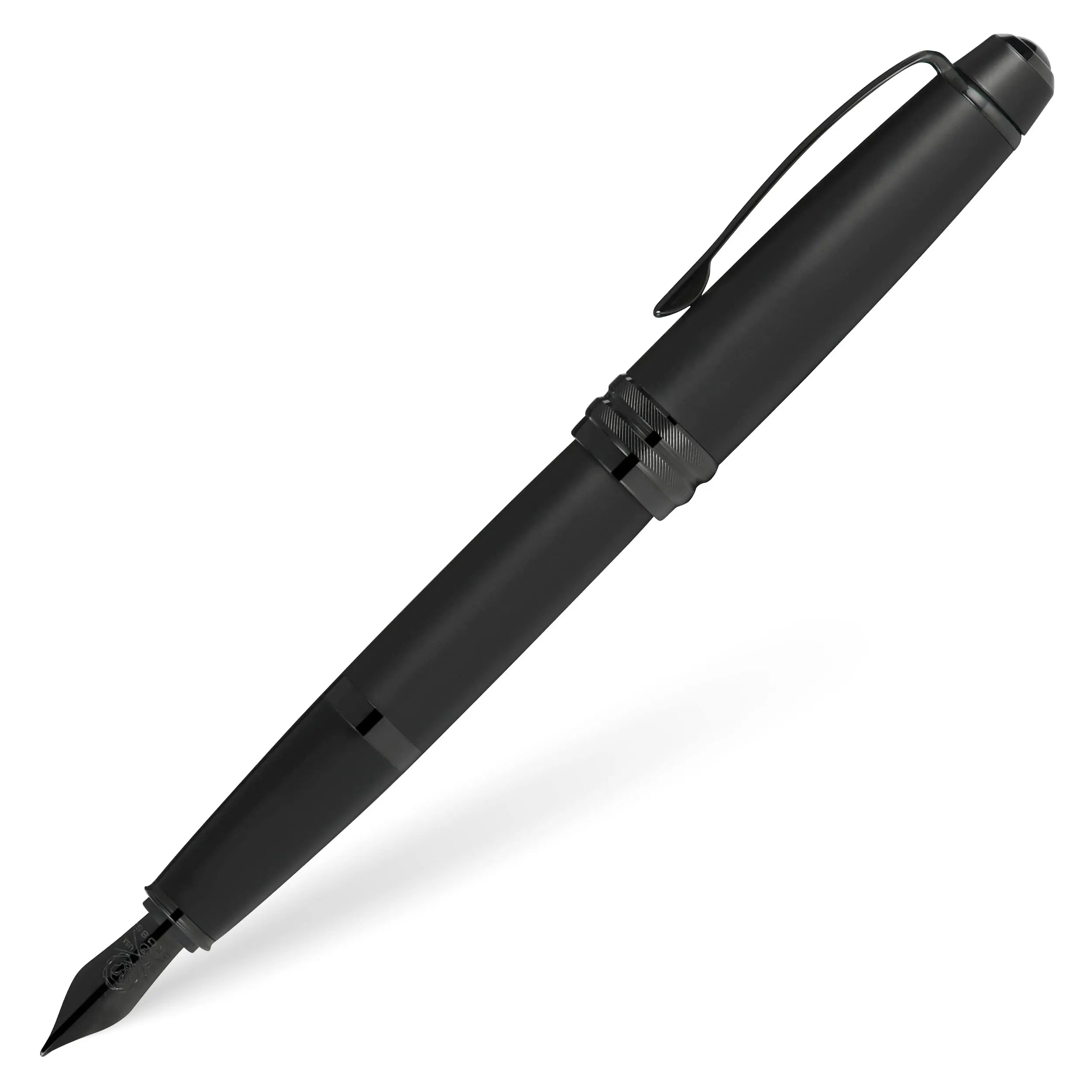 Cross Bailey Matte Black Lacquer Fountain Pen with polished black PVD appointments, Medium Nib Cross