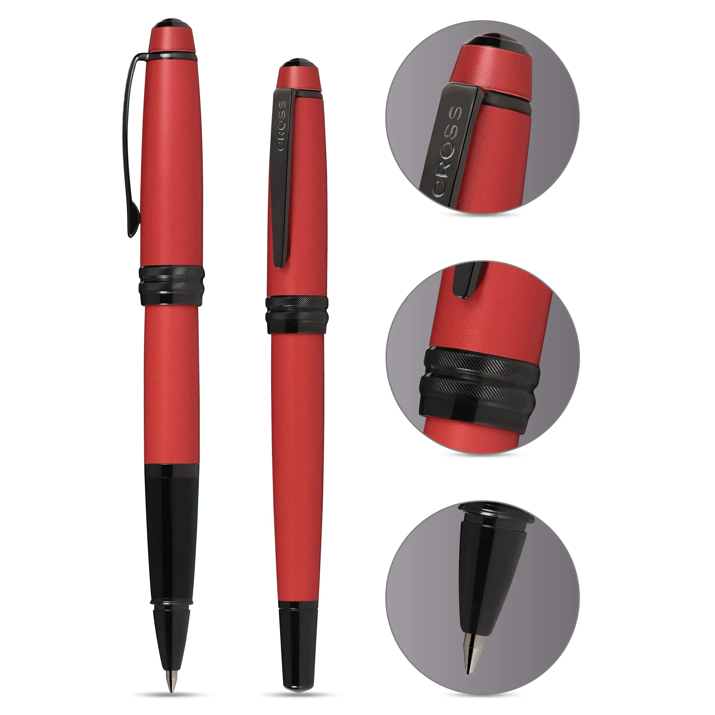 Cross Bailey Matte Red Lacquer Rolling Ball Pen with polished black PVD appointments Cross