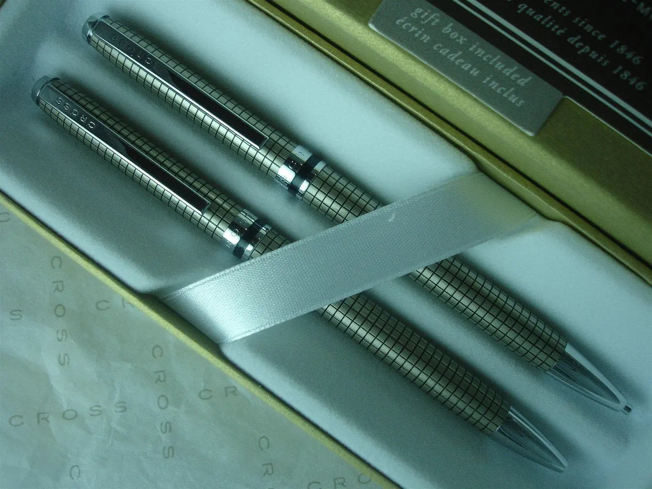Cross Barclay Champagne Crosshatch Pattern Ball Point Pen and 0.7mm Pencil Set in Cross Gift Box Cross