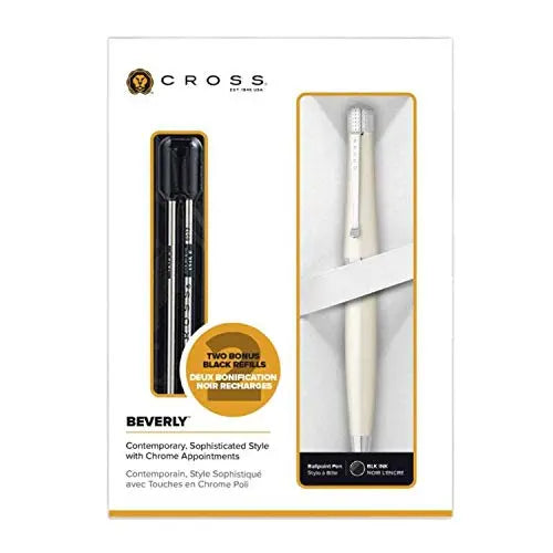 Cross Beverly Pearlescent White Lacquer Ballpoint Pen Including Premium Gift Box with Refills - crosspenmall.com