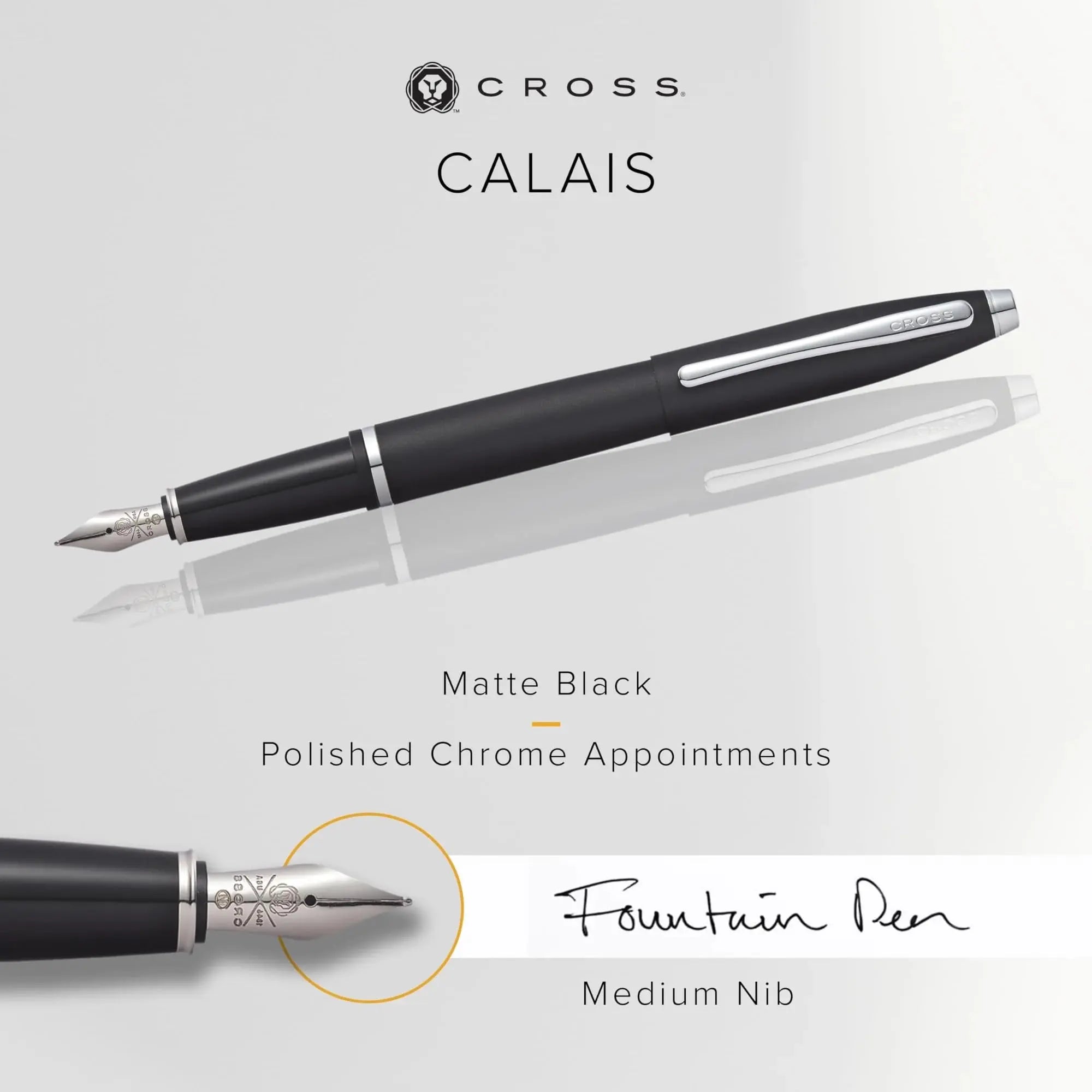 Cross Calais Fountain Pen, Medium Stainless Nib, Matte Black Cross