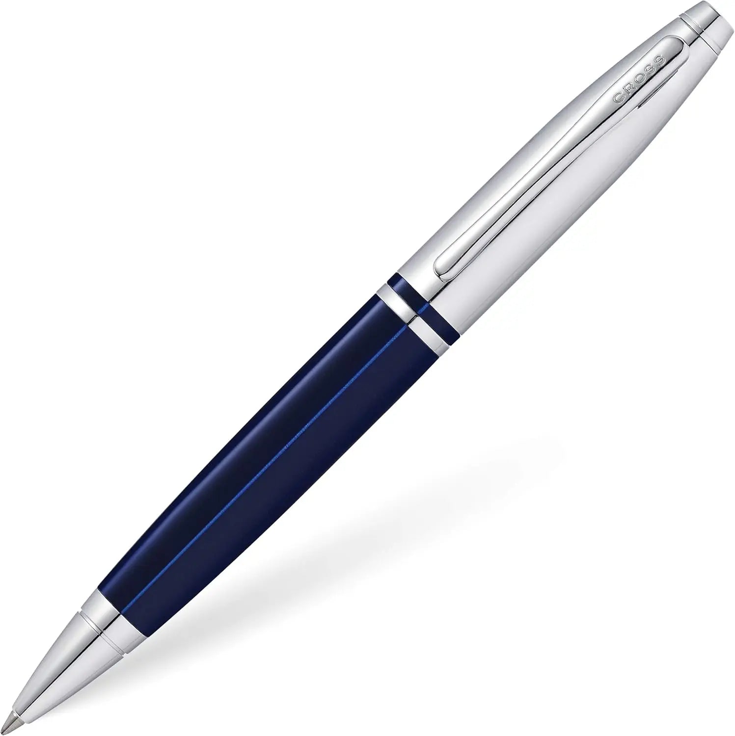 Cross Calais Refillable Ballpoint Pen Presented in a Luxury Gift Box - Medium Point, Black Ink, Chrome & Blue Cross