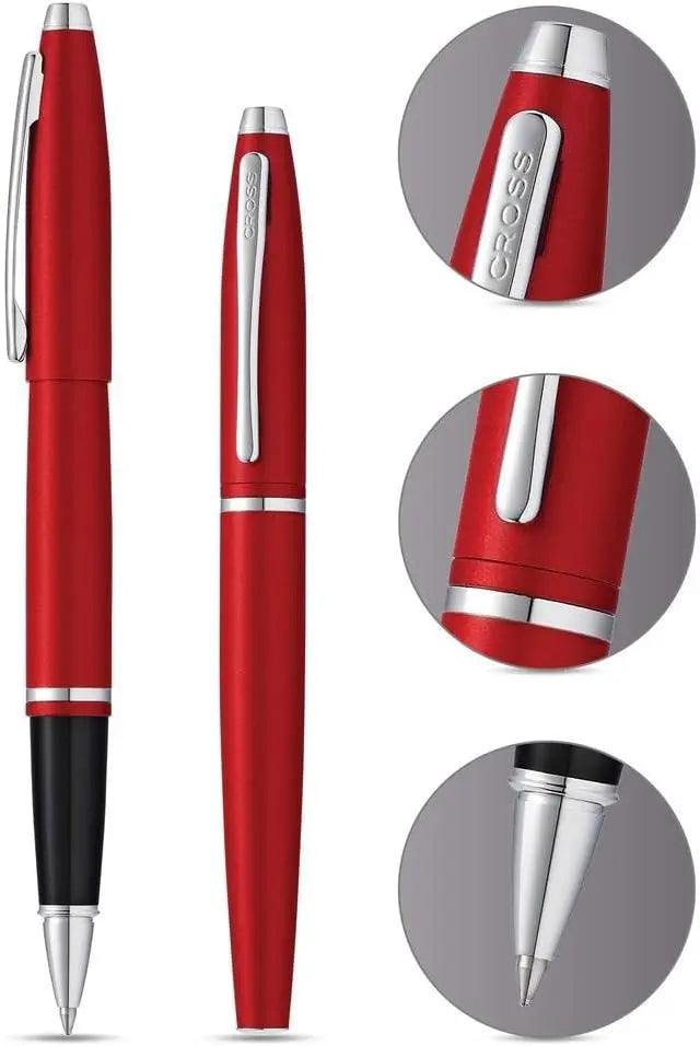 Cross Calais Refillable Gel Ink Rollerball Pen, Medium Rollerball, Includes Premium Gift Box - Matte Metallic Crimson Red Cross