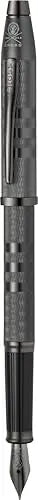 Cross Century II Fountain Pen, Midnight Black Sandblasted Shell, with Contrasting Signature triple stripe, Midnight Black PVD Appointments,Gray PVD Fine Nib Cross