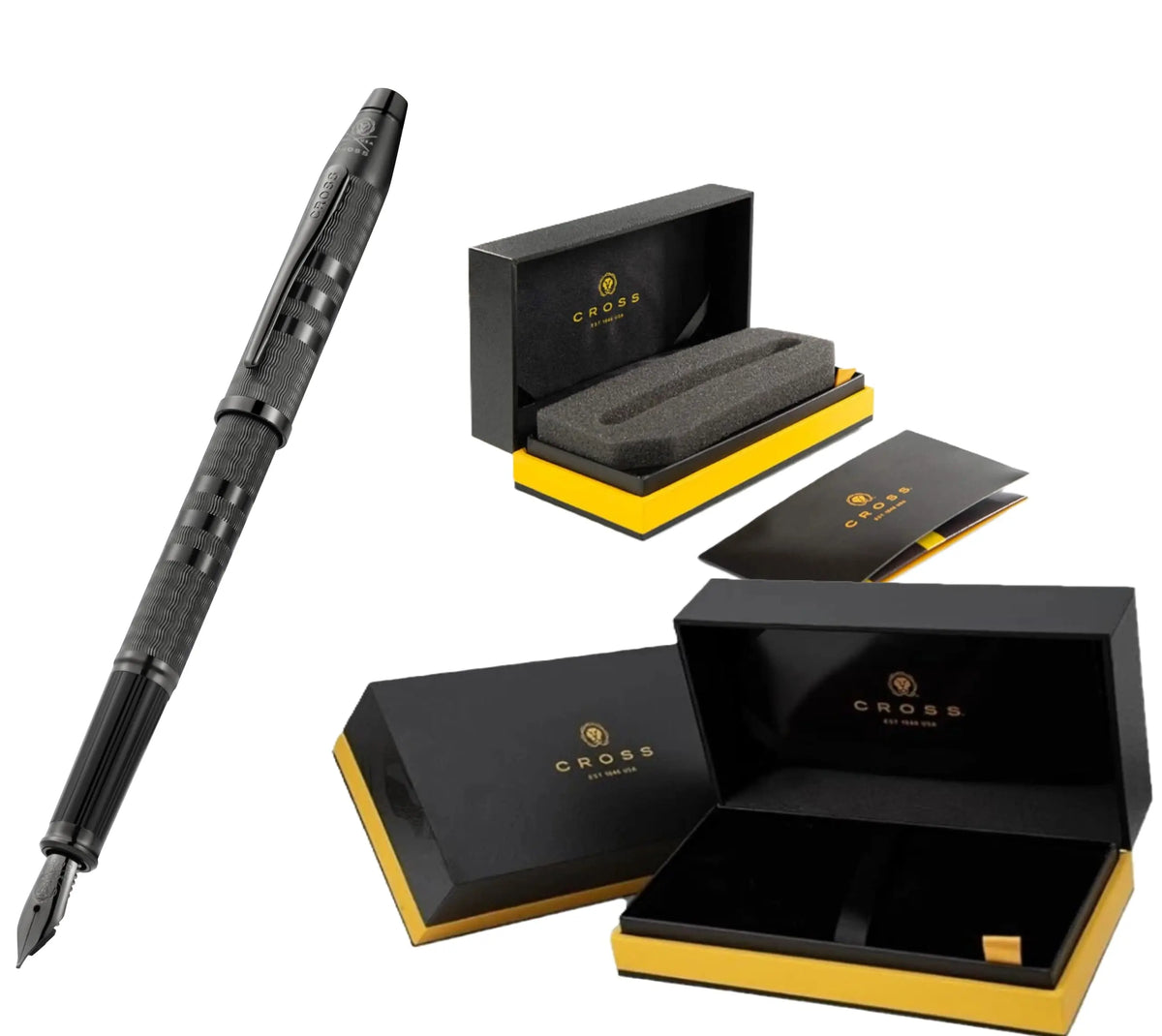Cross Century II Fountain Pen, Midnight Black Sandblasted Shell, with Contrasting Signature triple stripe, Midnight Black PVD Appointments,Gray PVD Fine Nib cross