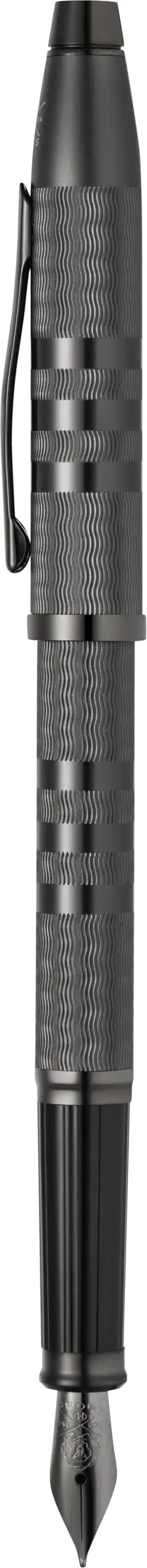 Cross Century II Fountain Pen, Midnight Black Sandblasted Shell, with Contrasting Signature triple stripe, Midnight Black PVD Appointments,Gray PVD Fine Nib cross